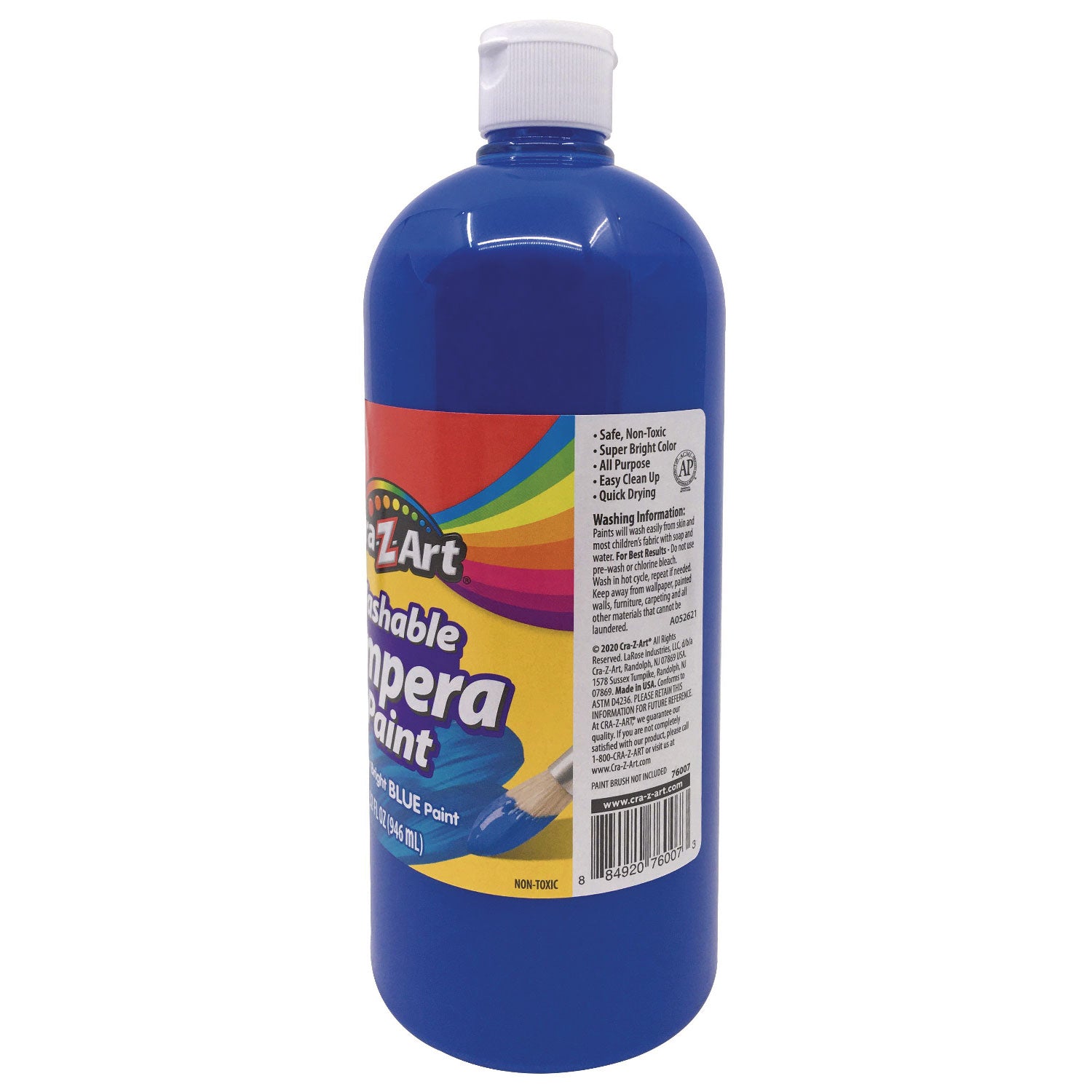 Washable Tempera Paint, Blue, 32 oz Bottle - 2