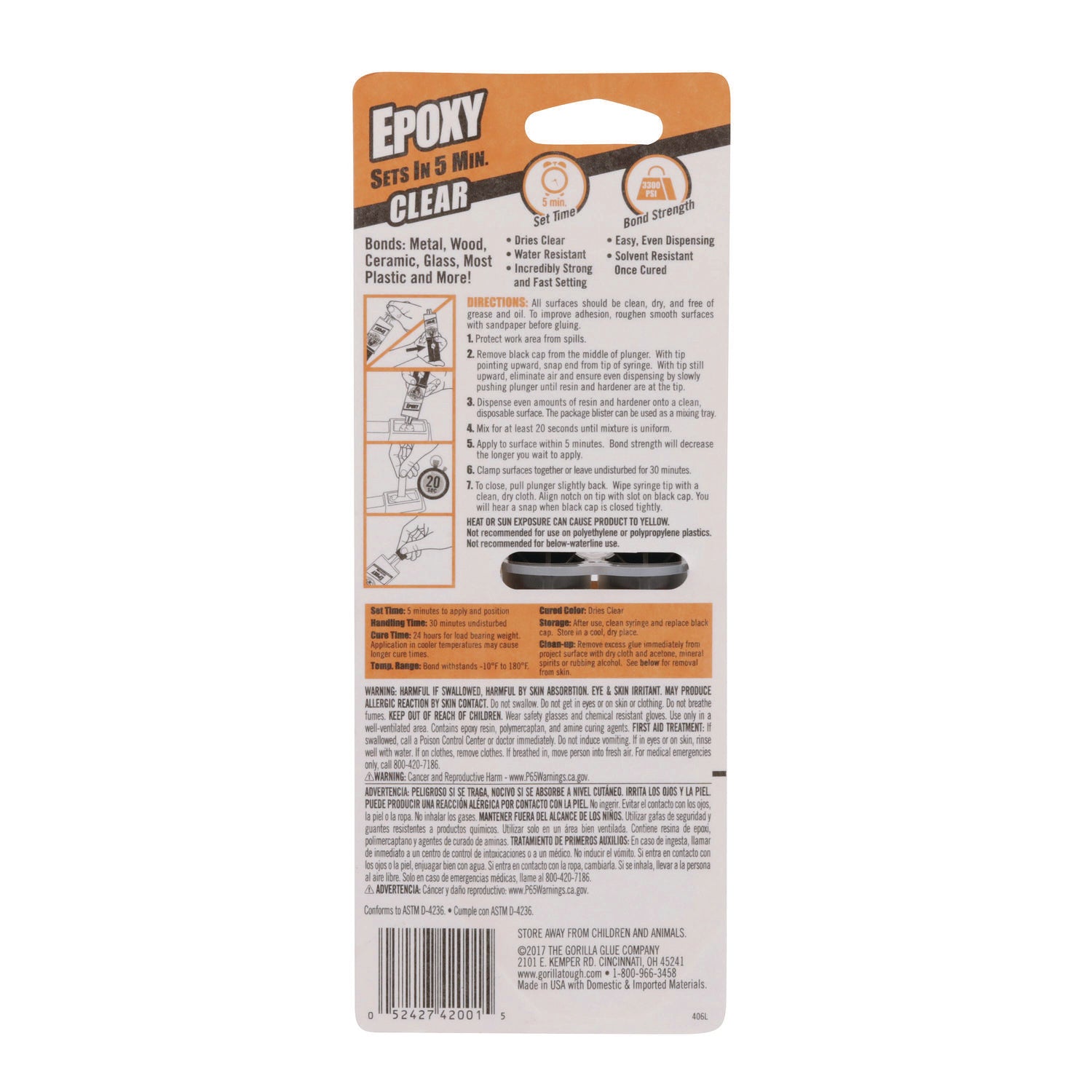 Gorilla Glue Epoxy Clear Glue - 0.85 oz - 1 Each - Clear