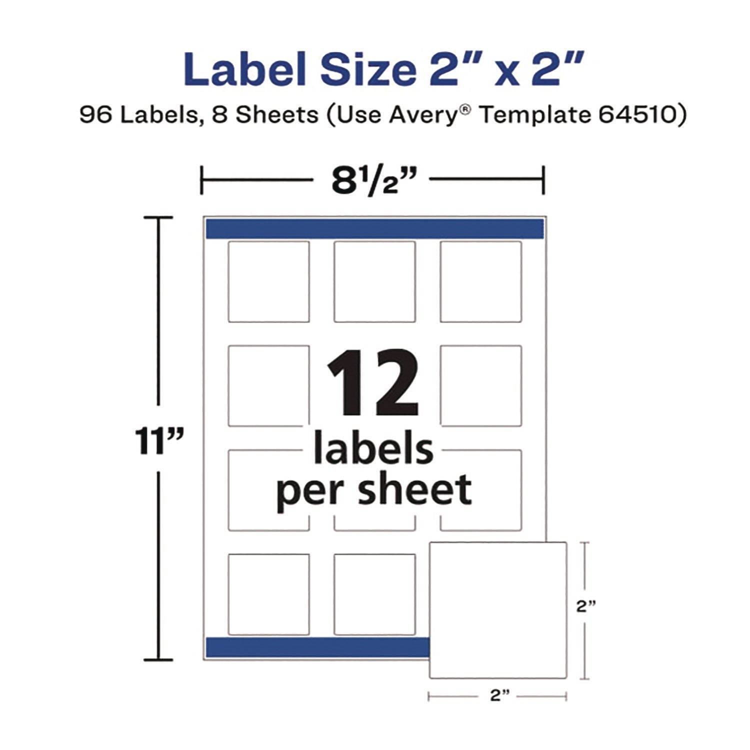 Avery Durable Waterproof Labels, 2" x 2" Square, 96 Total - Waterproof - 2" Width x 2" Length - Permanent Adhesive - Square - White - Film - 12 / Sheet - 8 Total Sheets - 96 Total Label(s) - 8 / Pack - Water Resistant - Self-adhesive, Oil Resist