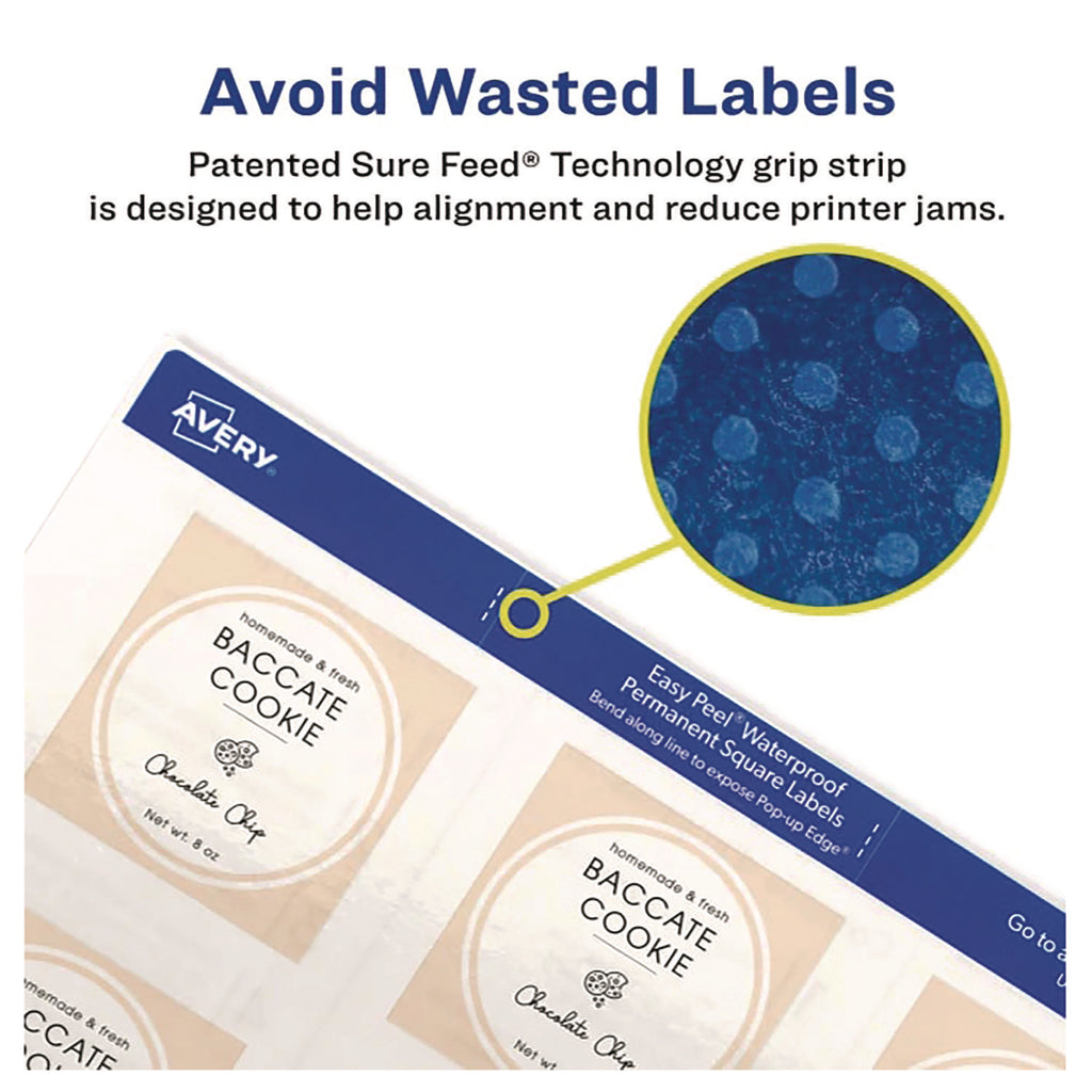 Avery Durable Waterproof Labels, 2" x 2" Square, 96 Total - Waterproof - 2" Width x 2" Length - Permanent Adhesive - Square - White - Film - 12 / Sheet - 8 Total Sheets - 96 Total Label(s) - 8 / Pack - Water Resistant - Self-adhesive, Oil Resist