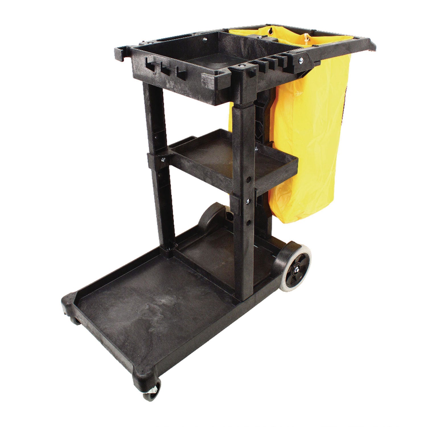 Janitorial Cart, Plastic, 3 Shelves, 1 Bin, 20.5" x 48" x 38", Yellow - 2