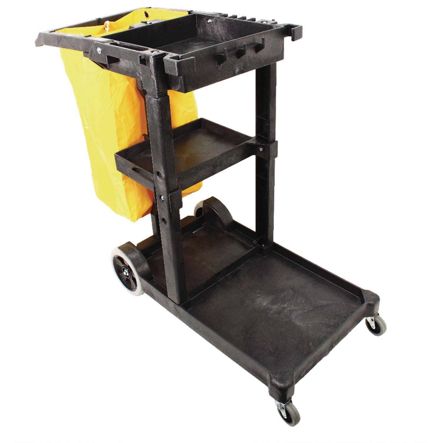 Janitorial Cart, Plastic, 3 Shelves, 1 Bin, 20.5" x 48" x 38", Yellow - 3