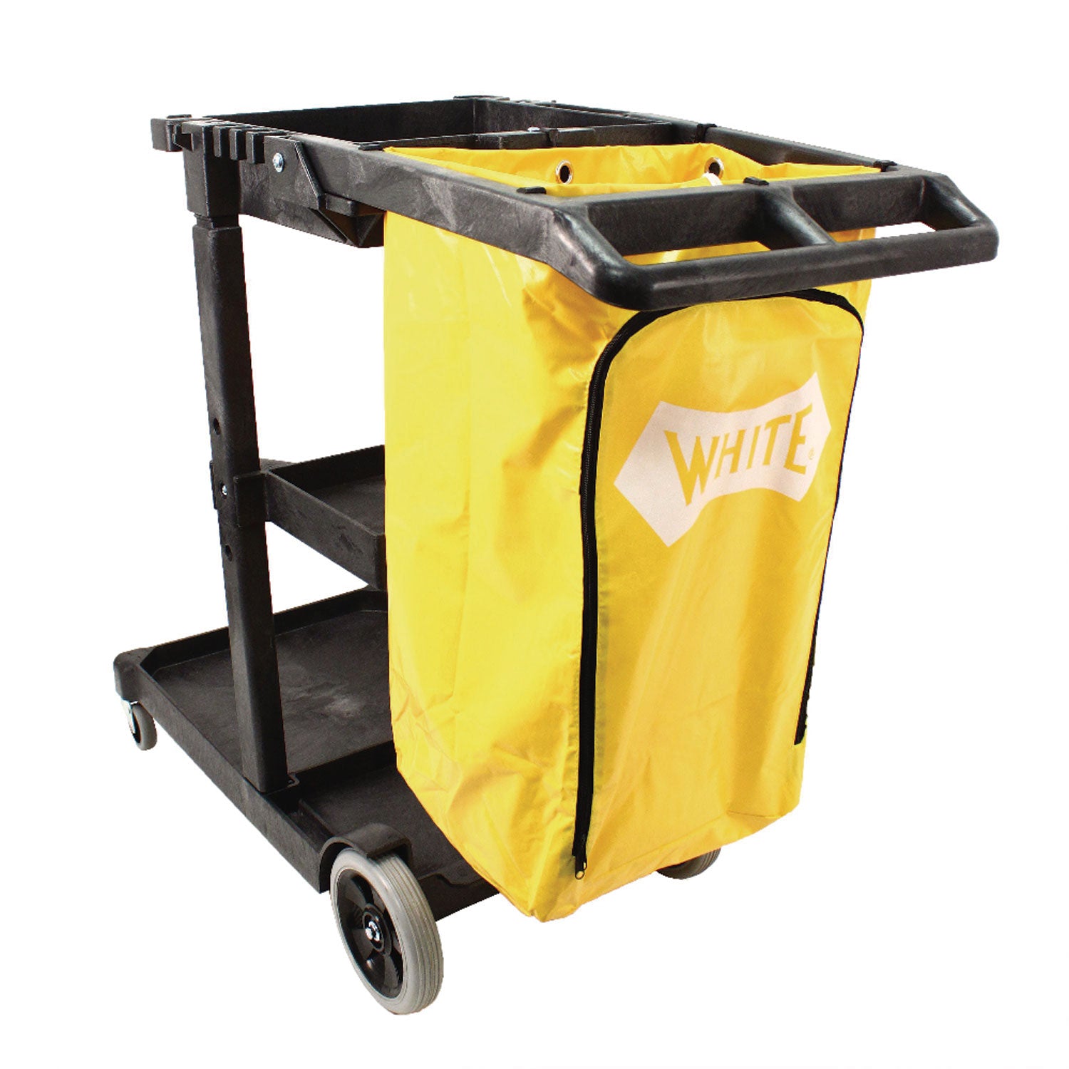 Janitorial Cart, Plastic, 3 Shelves, 1 Bin, 20.5" x 48" x 38", Yellow - 4