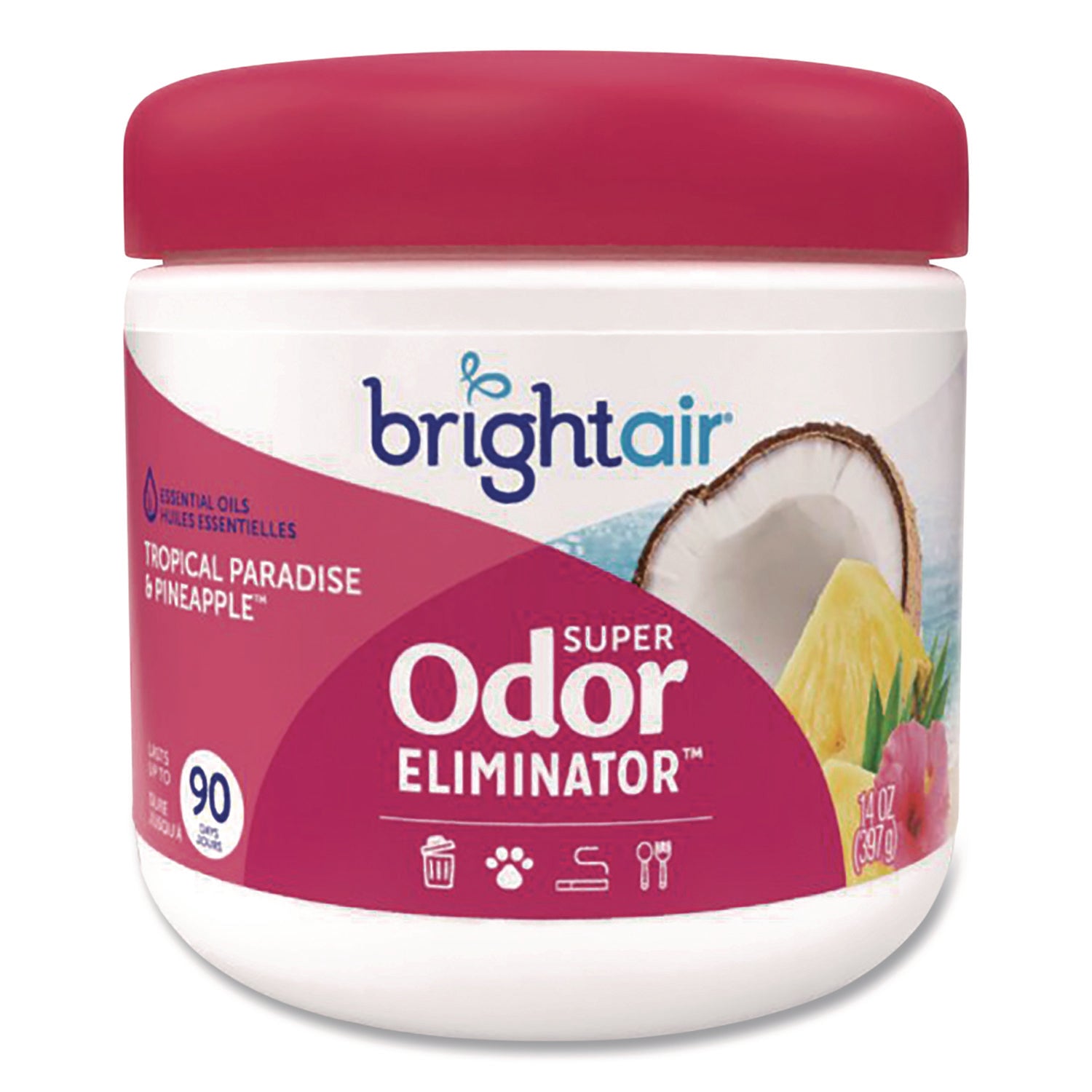 Bright Air Super Odor Eliminator Air Freshener - 14 fl oz (0.4 quart) - Tropical Paradise & Pineapple - 90 Day - 1 Each - Cruelty-free, Phthalate-free, Triclosan-free, BHT Free