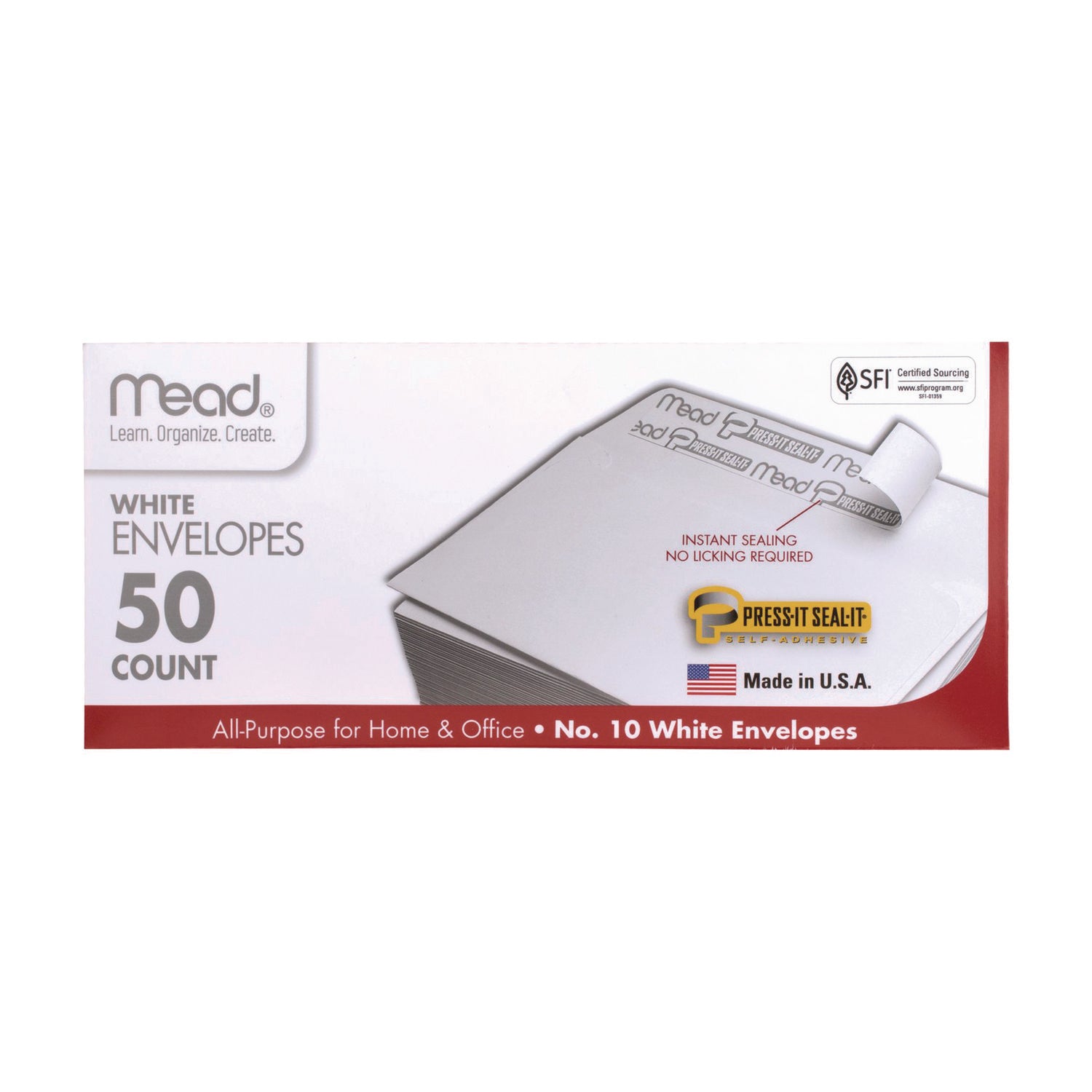Mead Plain White Self-Seal Business Envelopes - Business - #10 - 4 1/8" Width x 9 1/2" Length - Self-sealing - 50 / Box - White