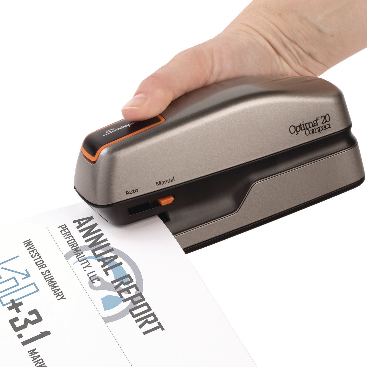 Optima Grip Electric Stapler, 20-Sheet Capacity, Black/Silver