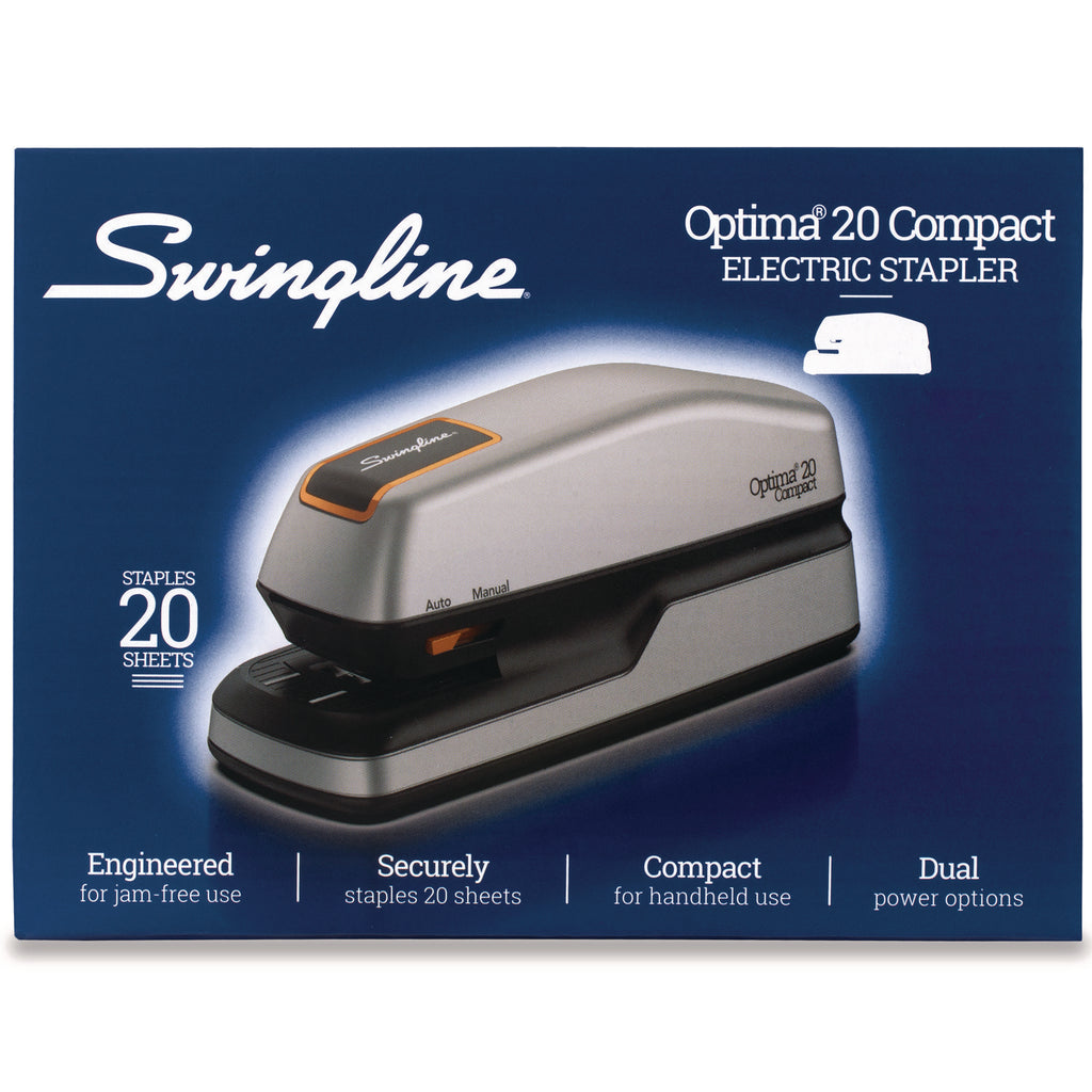 Optima Grip Electric Stapler, 20-Sheet Capacity, Black/Silver