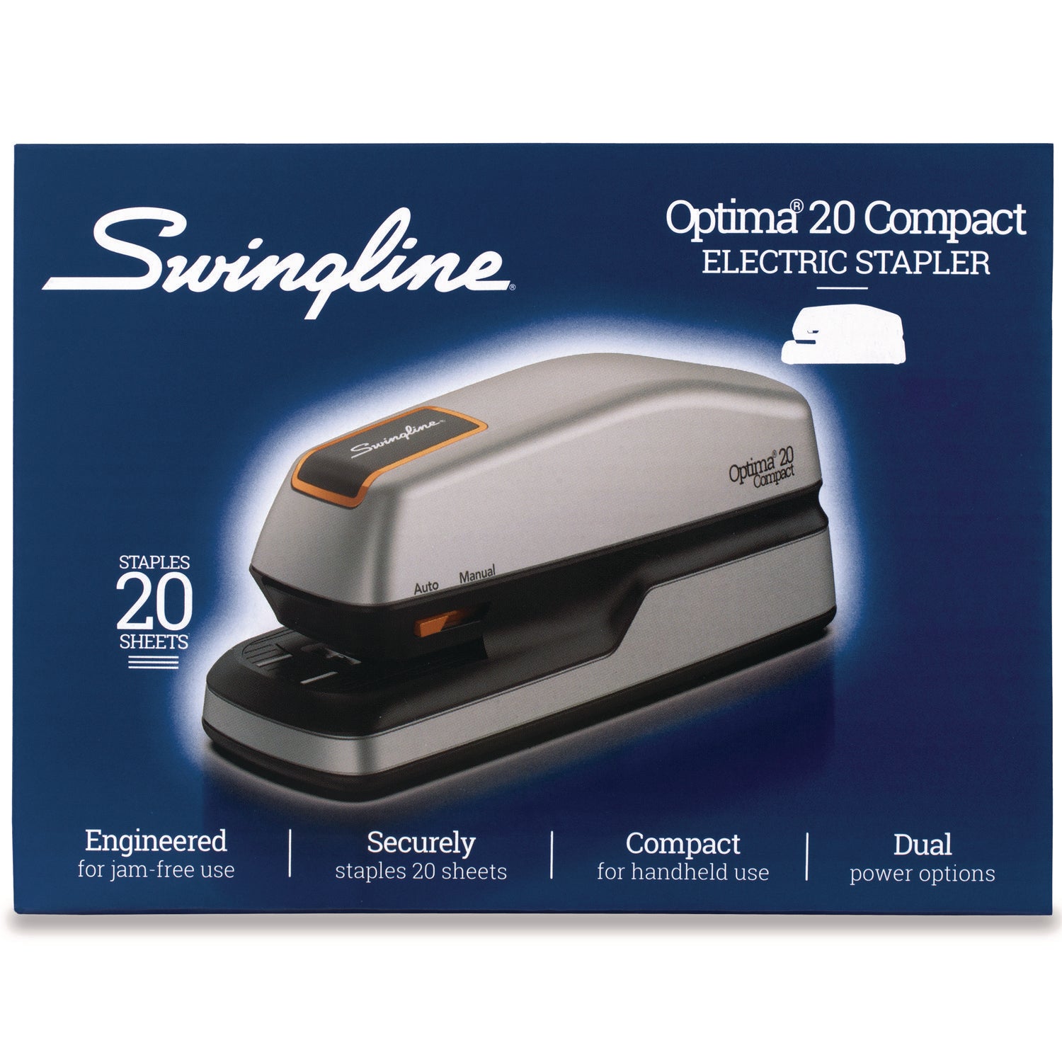 Optima Grip Electric Stapler, 20-Sheet Capacity, Black/Silver