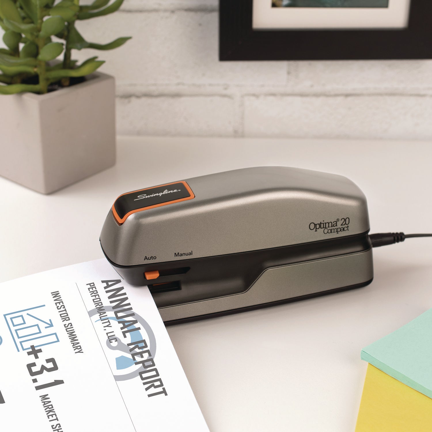 Optima Grip Electric Stapler, 20-Sheet Capacity, Black/Silver