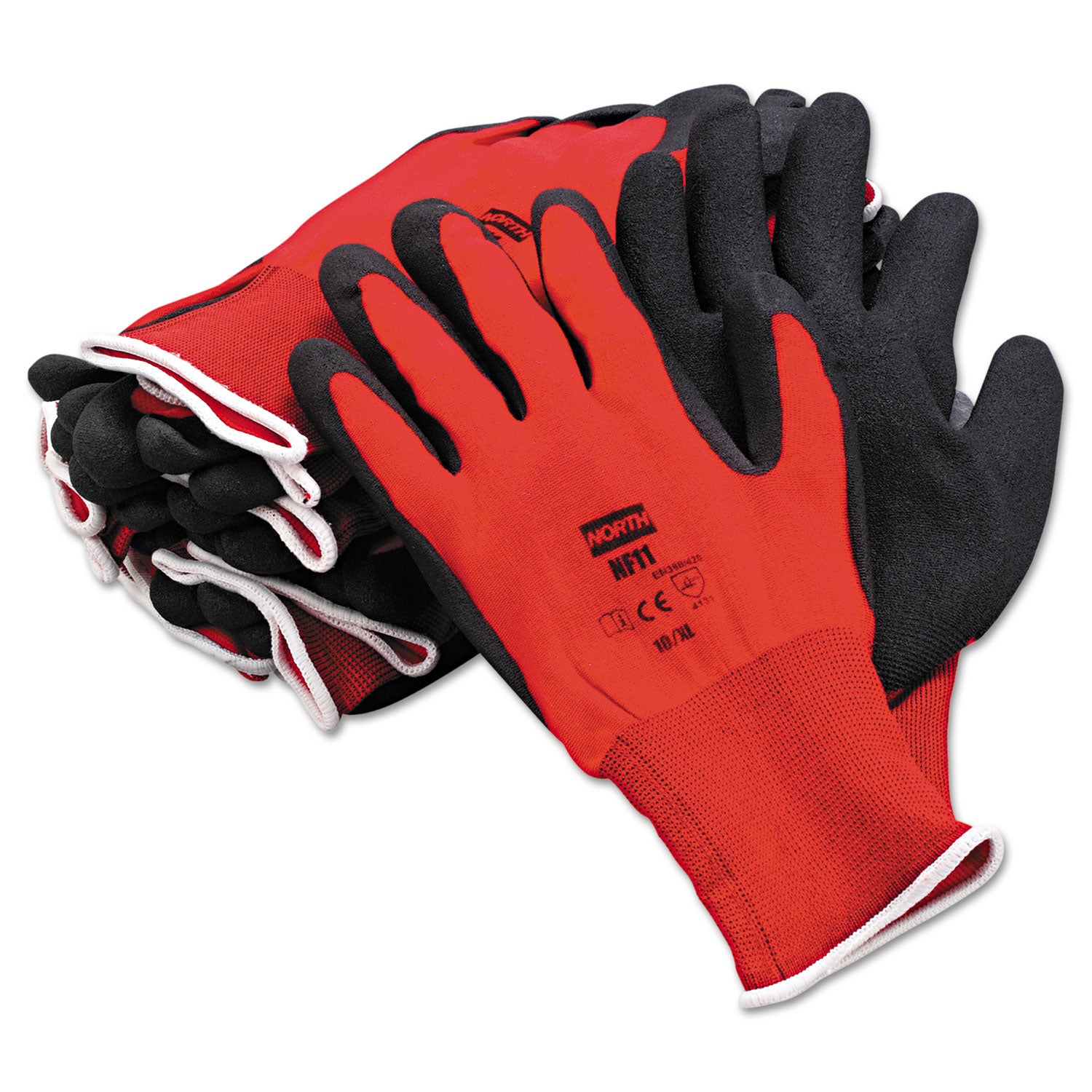NorthFlex Red Foamed PVC Gloves, Red/Black, Size 10/X-Large, 12 Pairs - 
