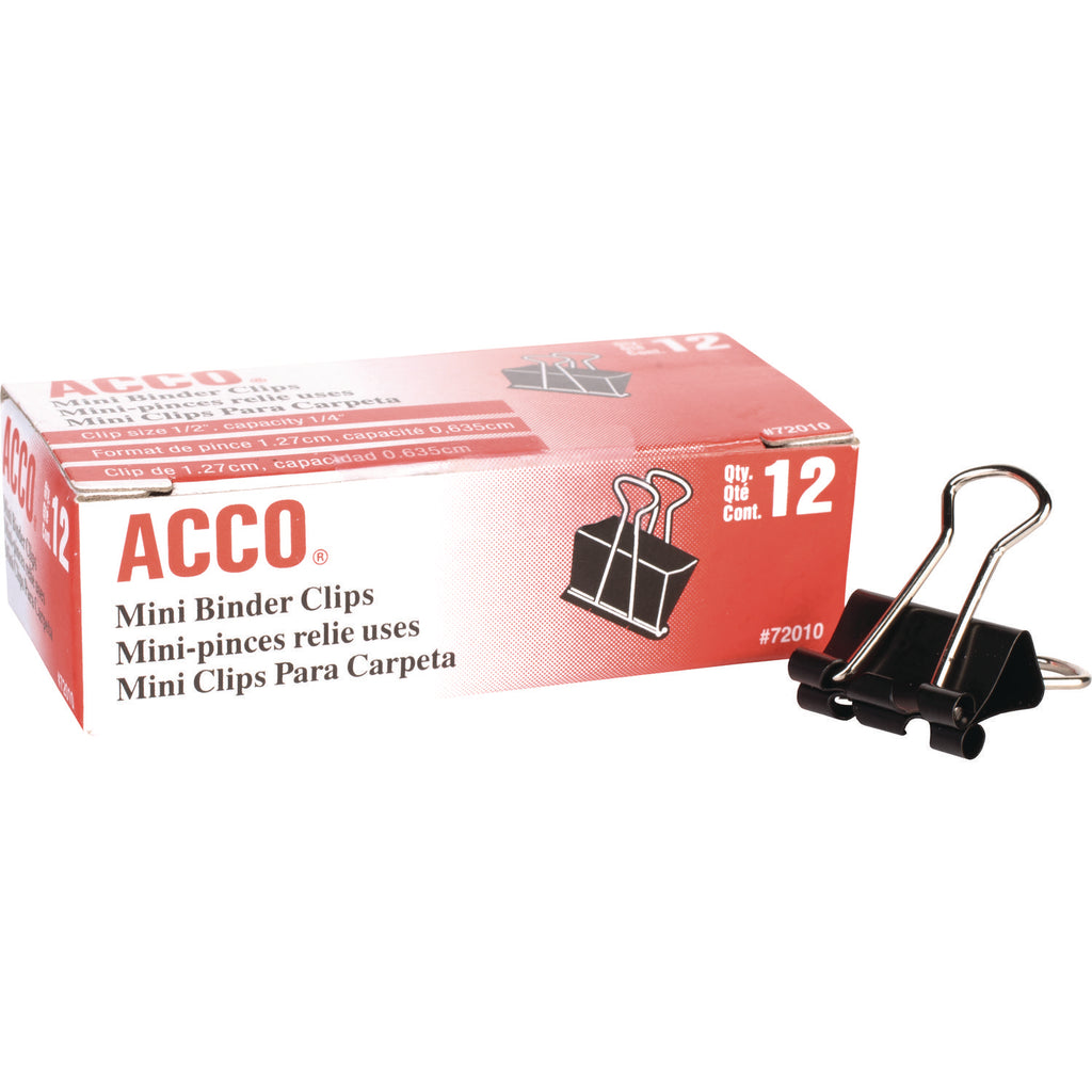 Binder Clips, Mini, Black/Silver, Dozen