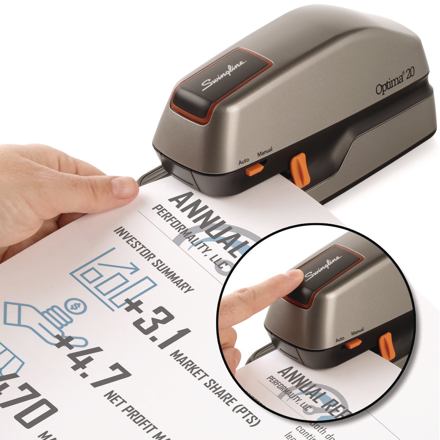 Optima 20 Electric Stapler, 20-Sheet Capacity, Silver