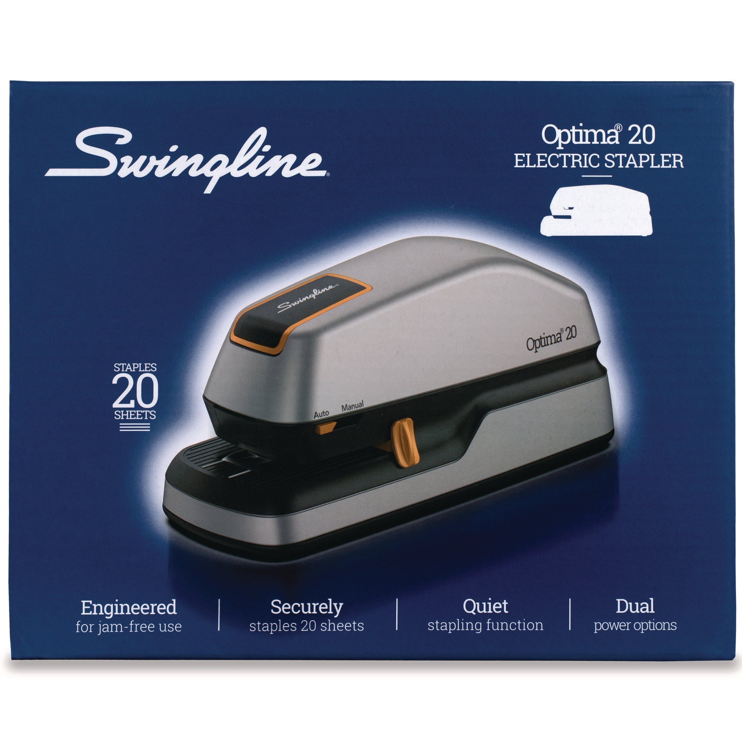 Optima 20 Electric Stapler, 20-Sheet Capacity, Silver