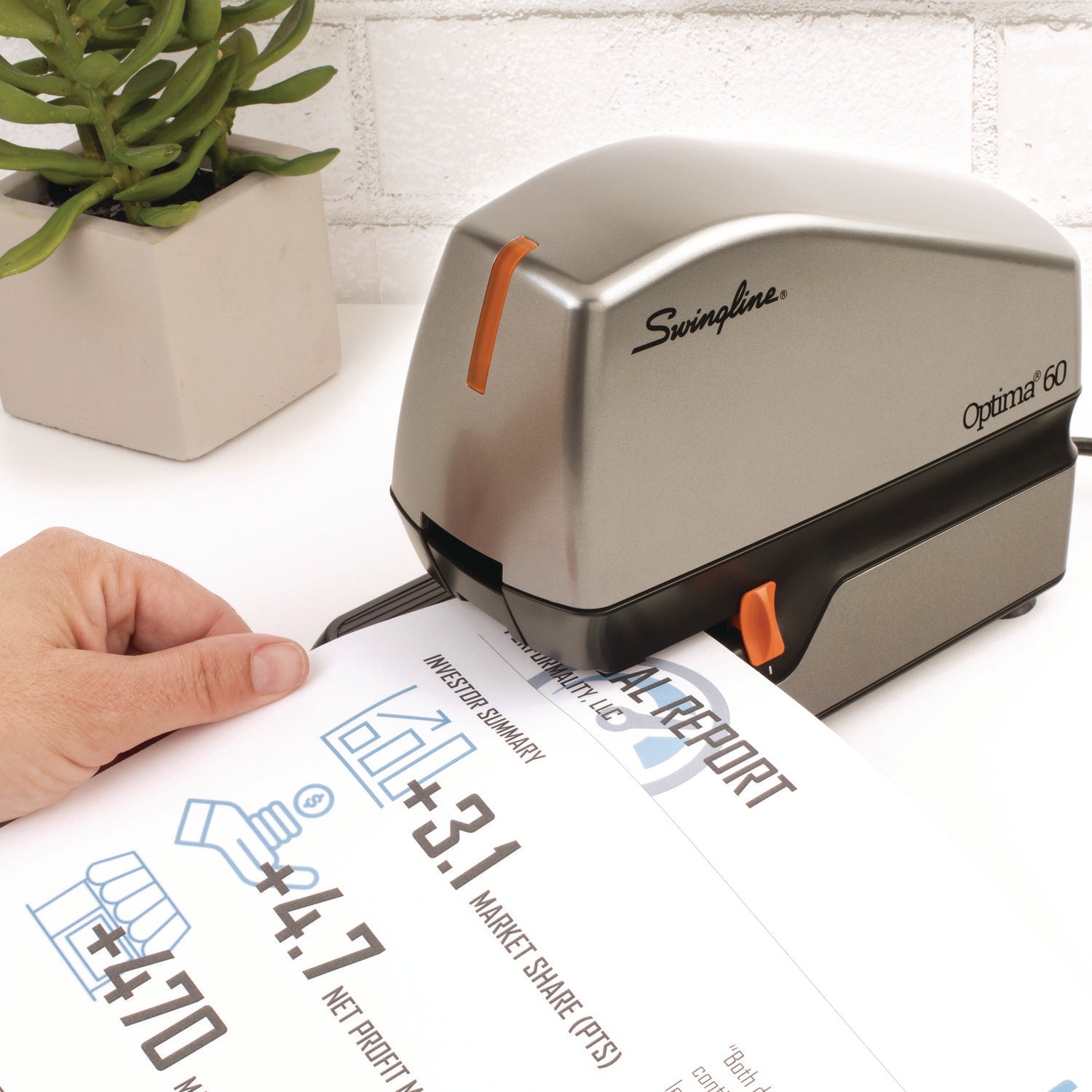 Optima 70 Electric Stapler, 70-Sheet Capacity, Silver/Black/Gray