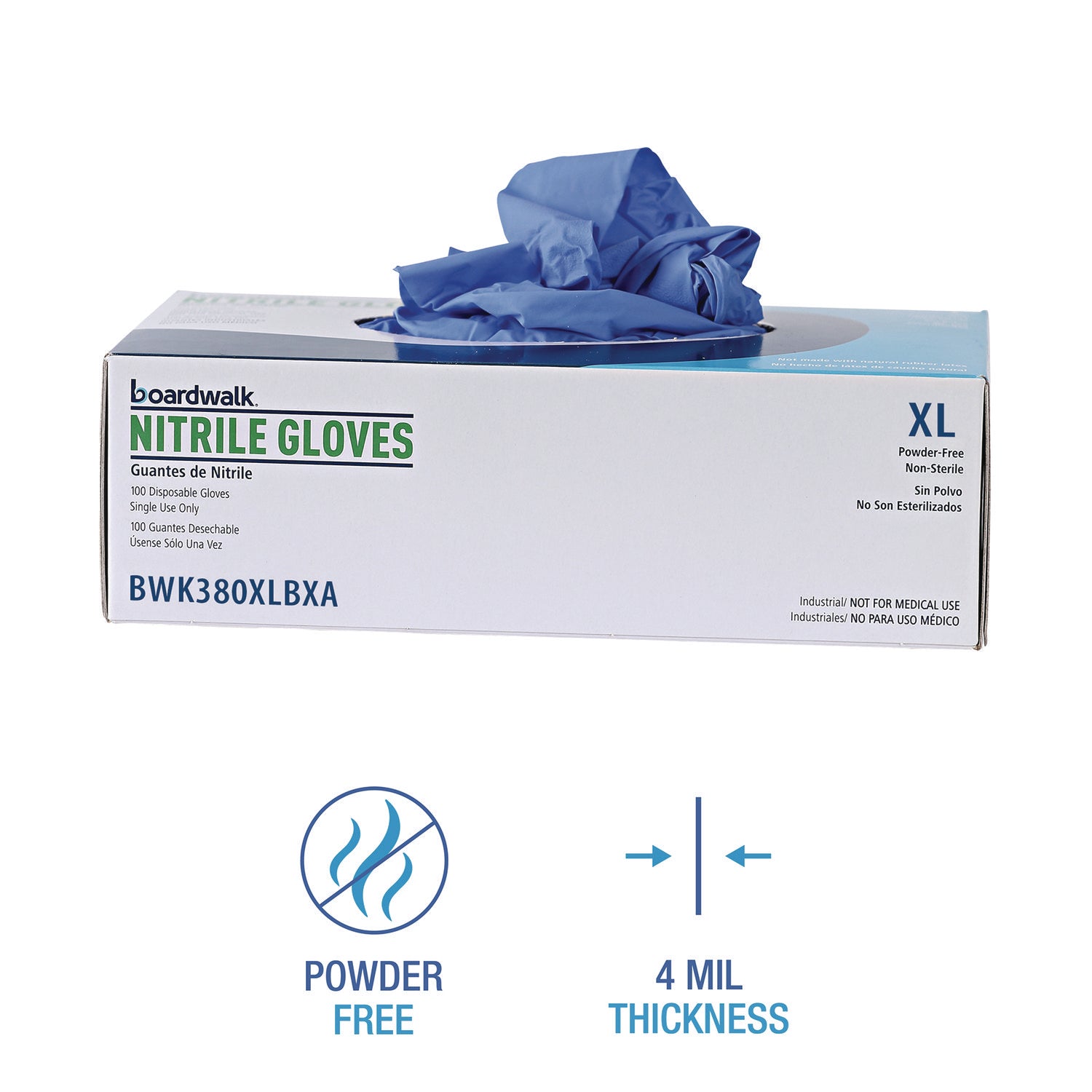 Disposable General-Purpose Nitrile Gloves, X-Large, Blue, 4 mil, 100/Box - 6