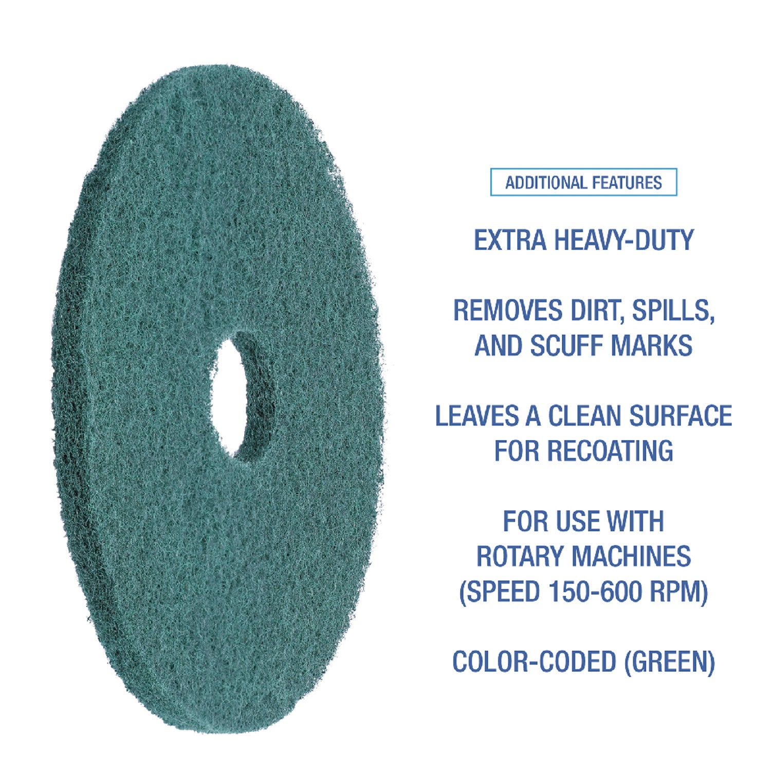 Heavy-Duty Scrubbing Floor Pads, 13" Diameter, Green, 5/Carton - 5