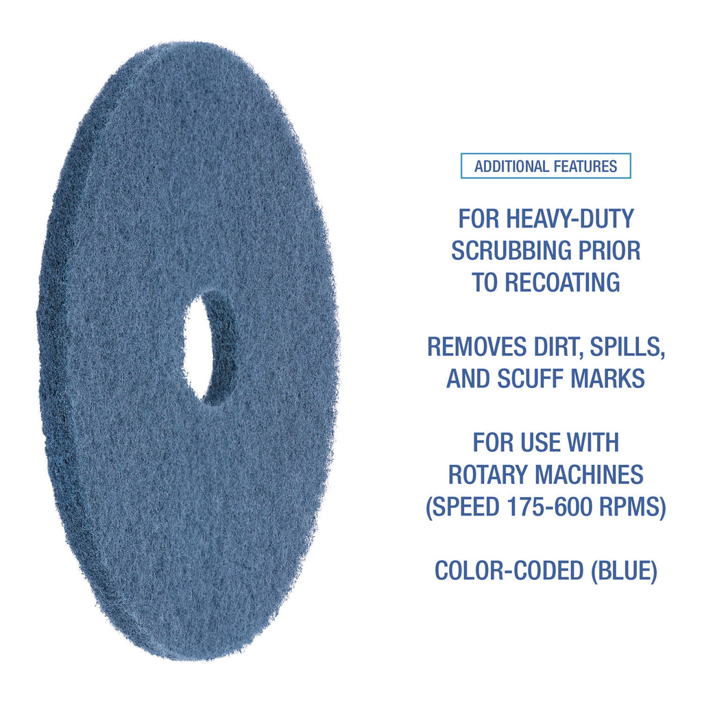 Scrubbing Floor Pads, 14" Diameter, Blue, 5/Carton