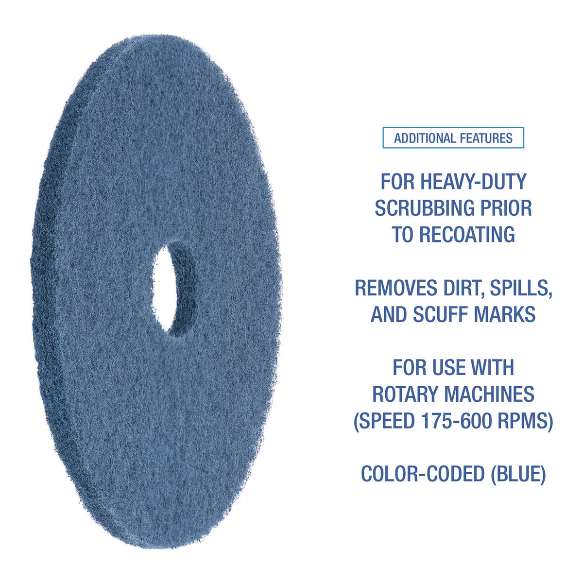 Scrubbing Floor Pads, 14" Diameter, Blue, 5/Carton