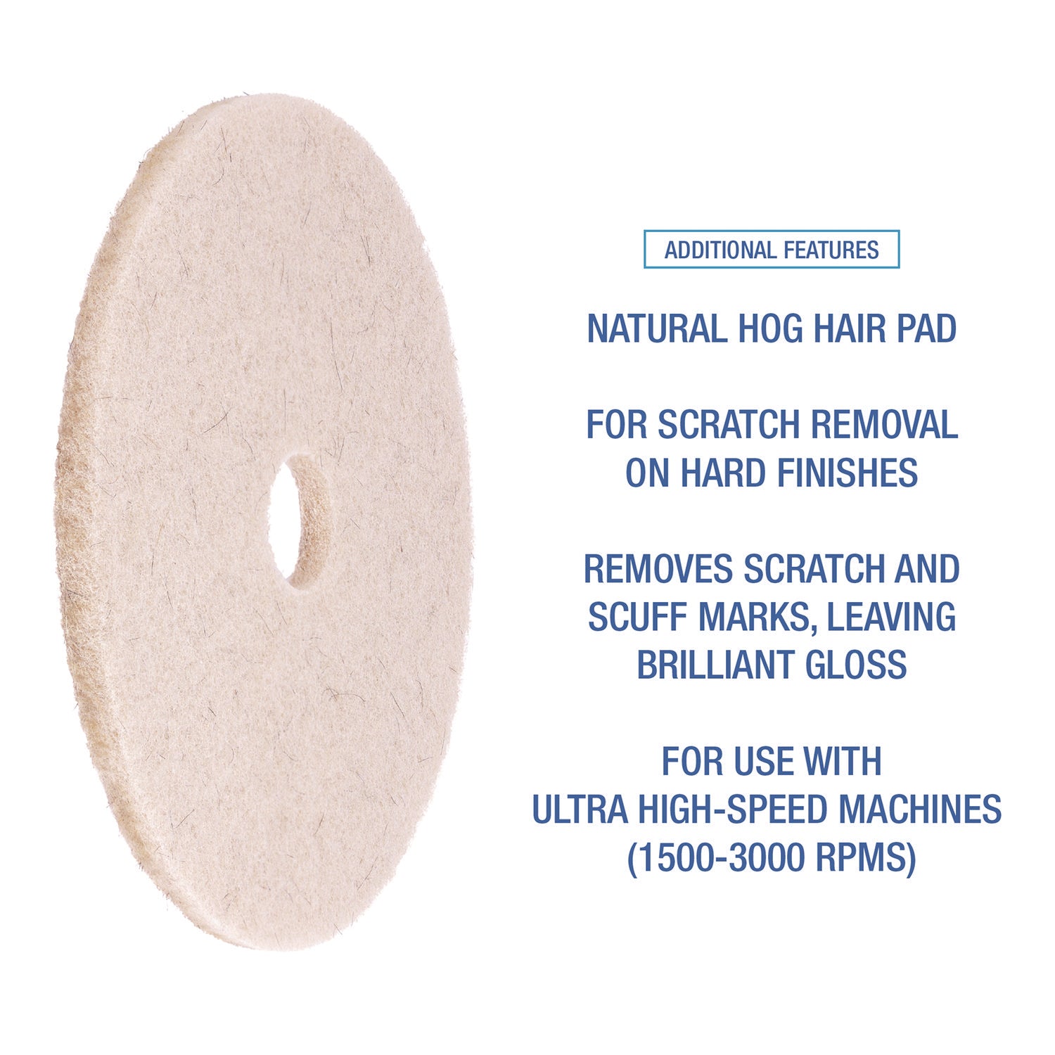 Natural Hog Hair Burnishing Floor Pads, 19" Diameter, Tan, 5/Carton - 5