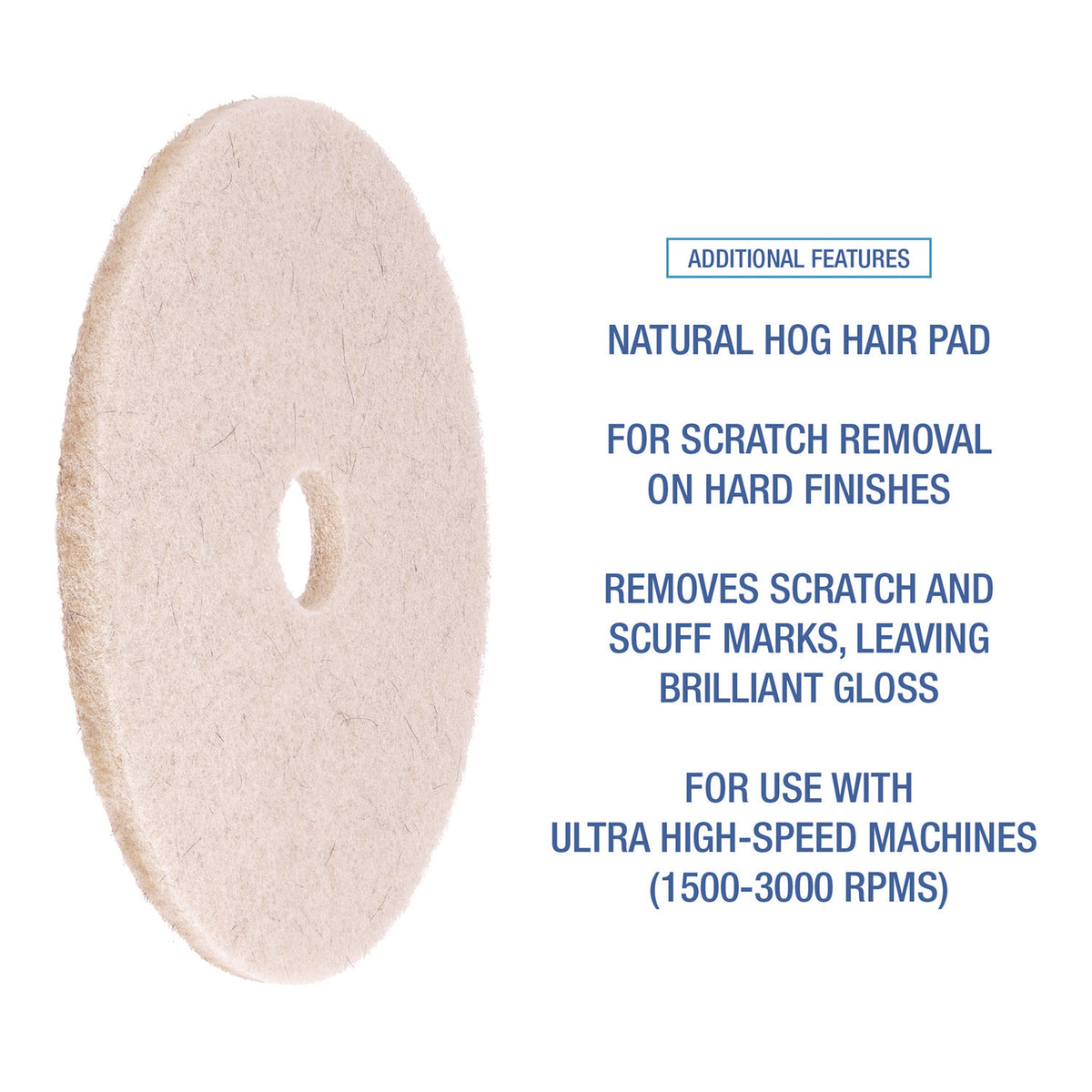 Natural Hog Hair Burnishing Floor Pads, 19" Diameter, Tan, 5/Carton