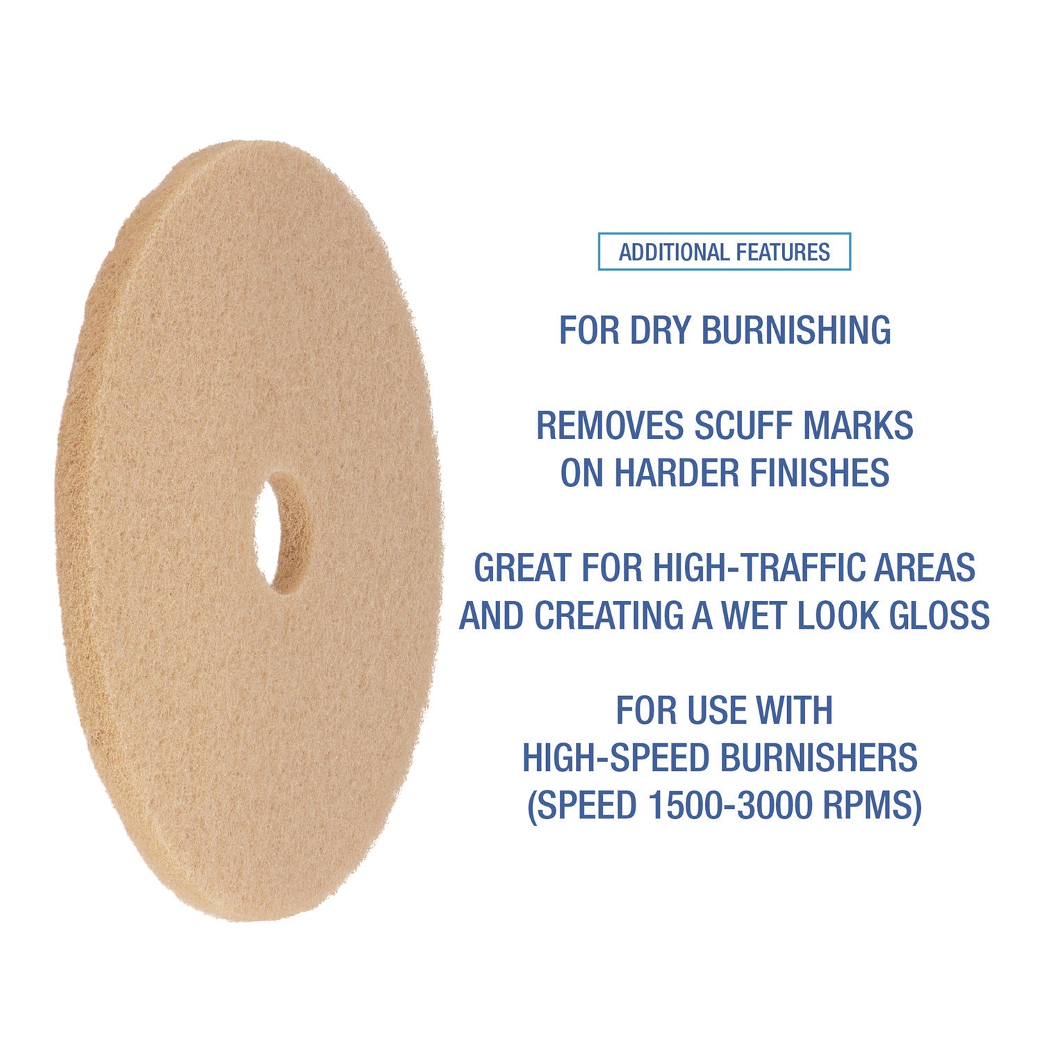 Burnishing Floor Pads, 19" Diameter, Tan, 5/Carton - 5