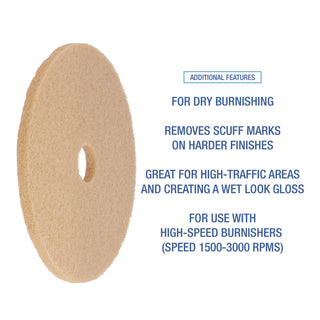 Burnishing Floor Pads, 27" Diameter, Tan, 5/Carton - 5
