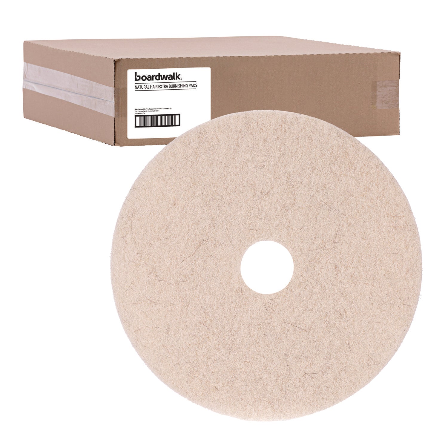 Natural Hog Hair Burnishing Floor Pads, 19" Diameter, Tan, 5/Carton - 2