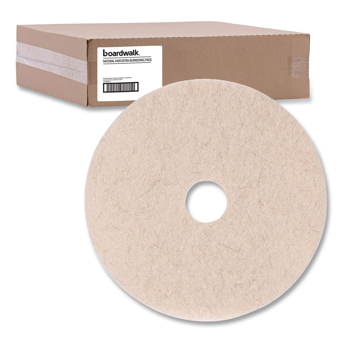 Natural Hog Hair Burnishing Floor Pads, 19" Diameter, Tan, 5/Carton