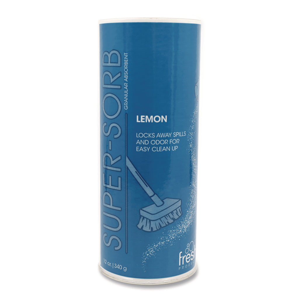 Super-Sorb Liquid Spill Absorbent, Lemon Scent, 720 oz Absorbing Volume, 12 oz Shaker Can, 6/Box