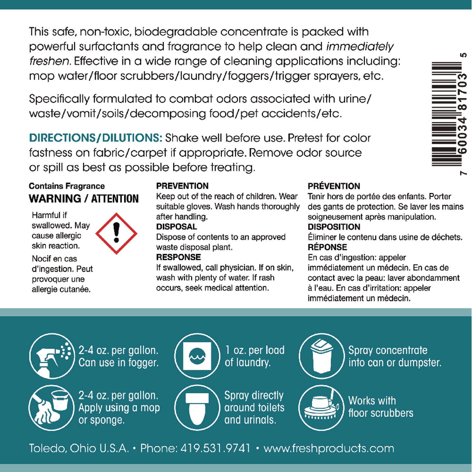 Conqueror 103 Odor Counteractant Concentrate, Mango, 1 gal Bottle, 4/Carton - 4