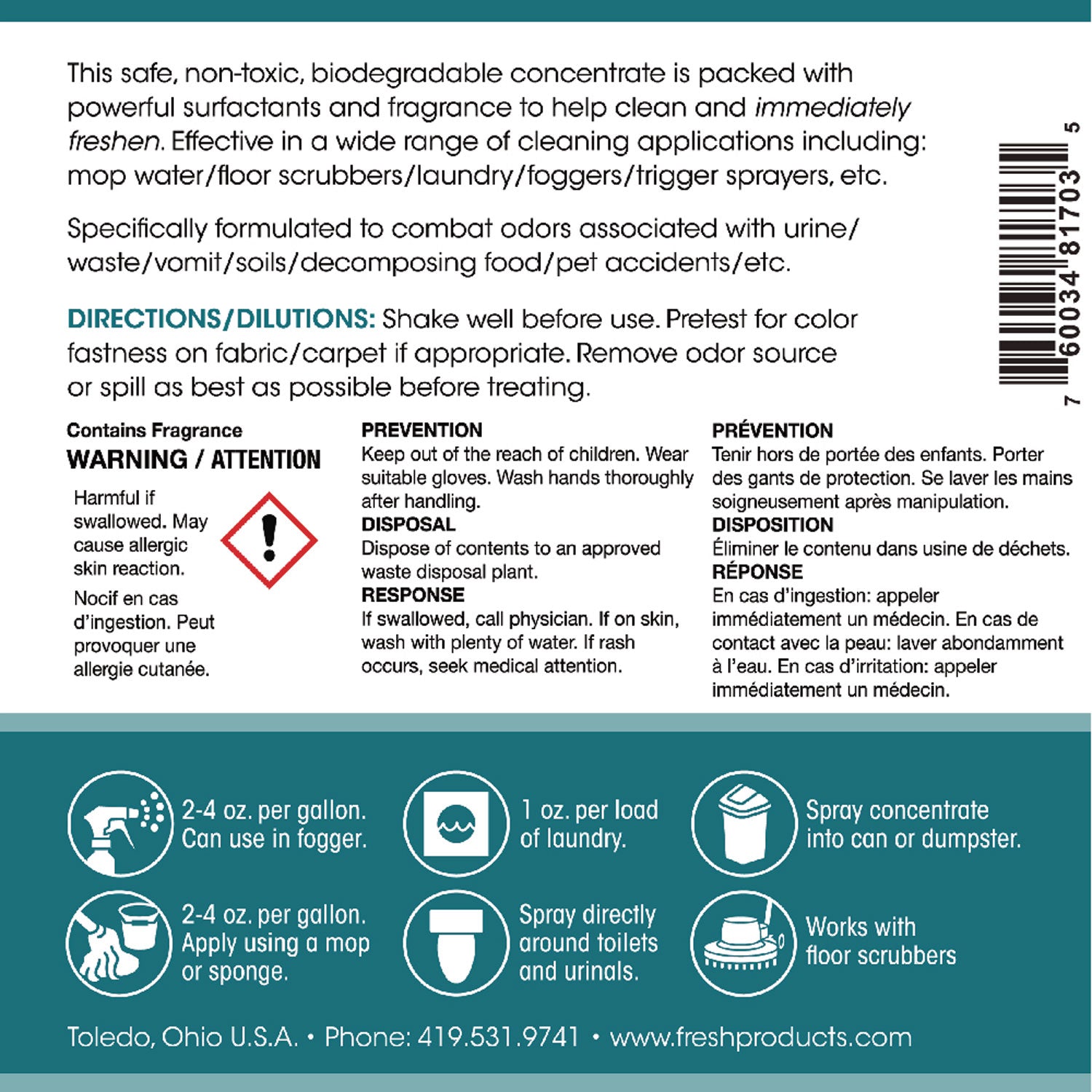 Conqueror 103 Odor Counteractant Concentrate, Lemon, 32 oz Bottle, 12/Carton - 5