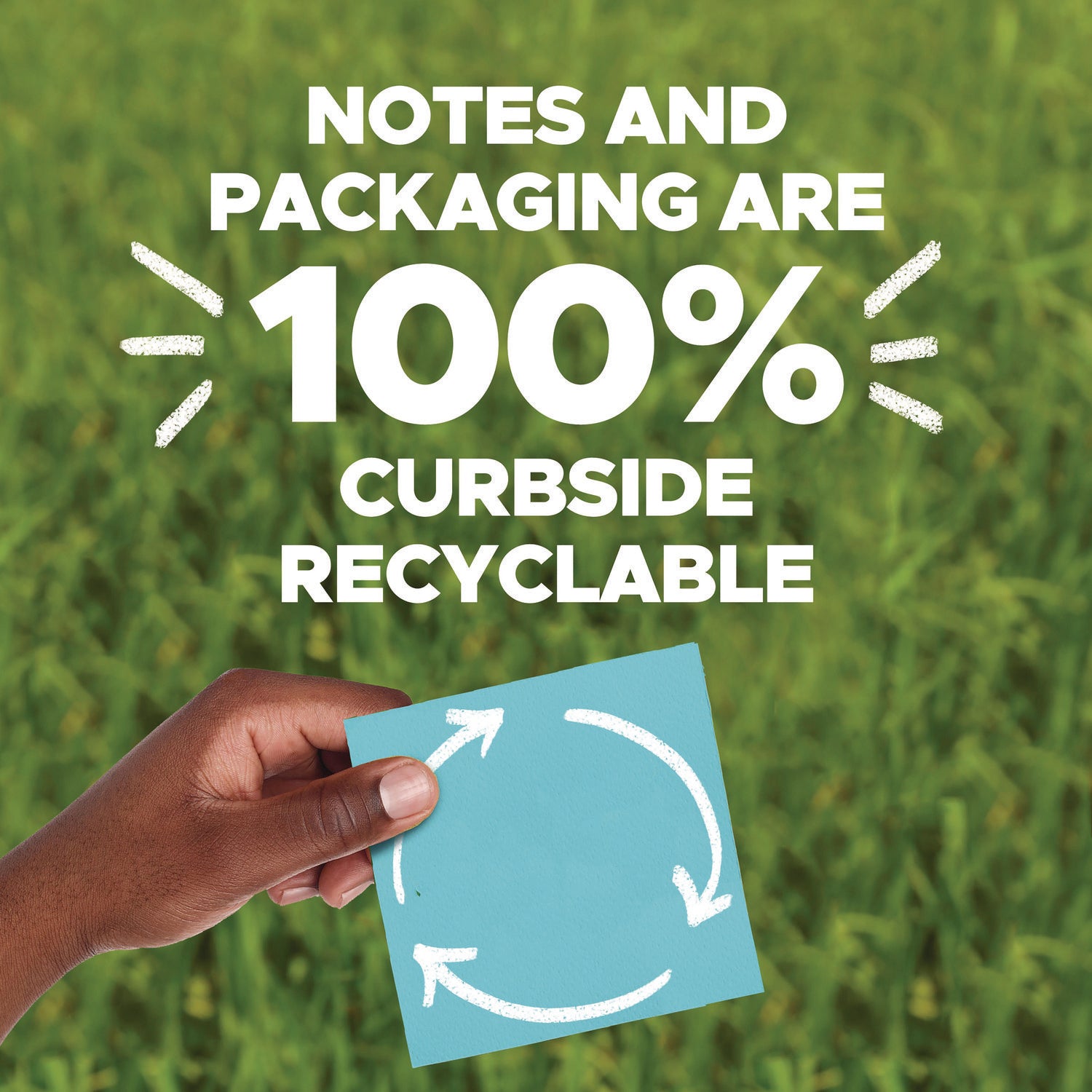 100% Recycled Paper Super Sticky Notes, 3" x 3", Oasis, 70 Sheets/Pad, 24 Pads/Pack - 5