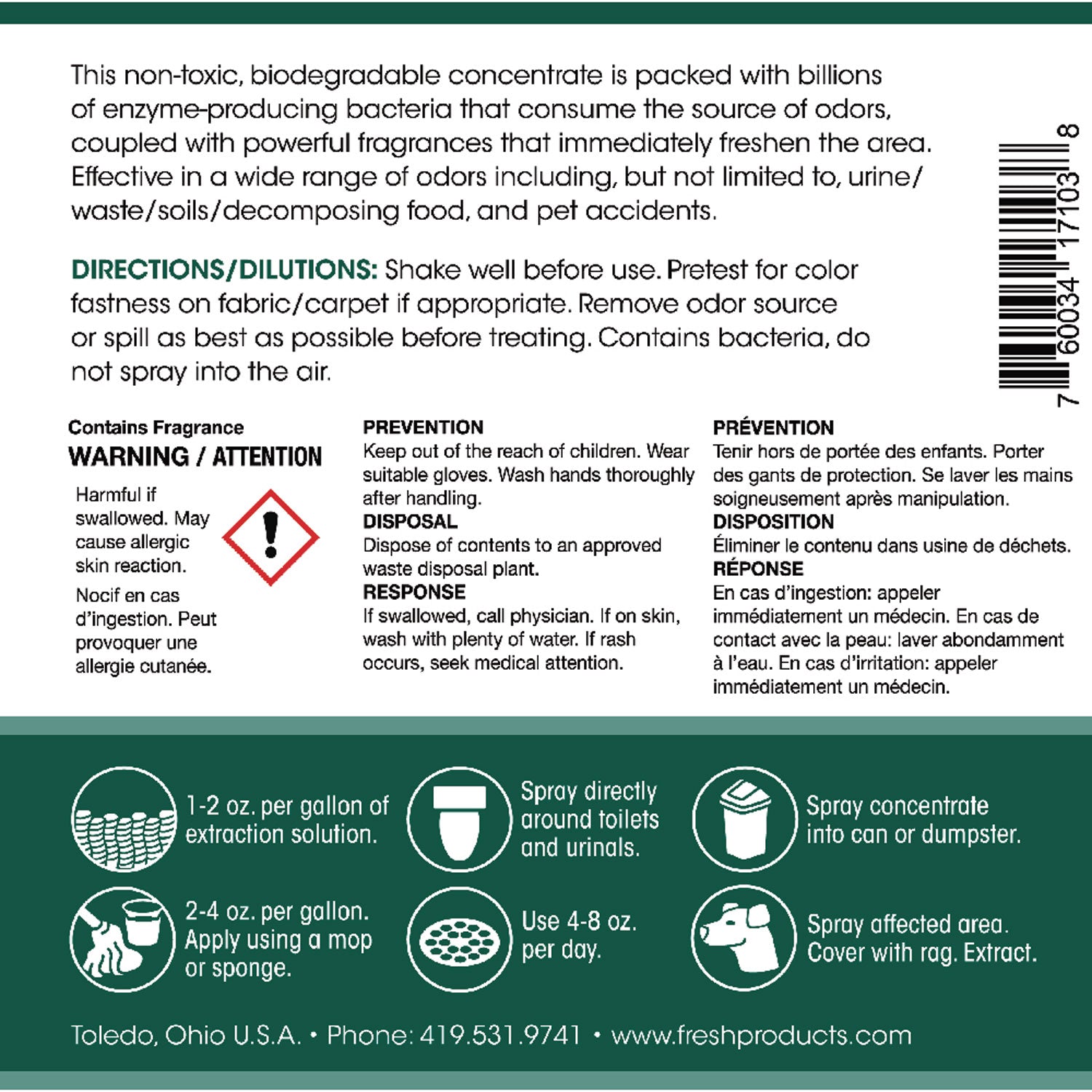Bio Conqueror 105 Enzymatic Odor Counteractant Concentrate, Cucumber Melon, 1 gal Bottle, 4/Carton - 4