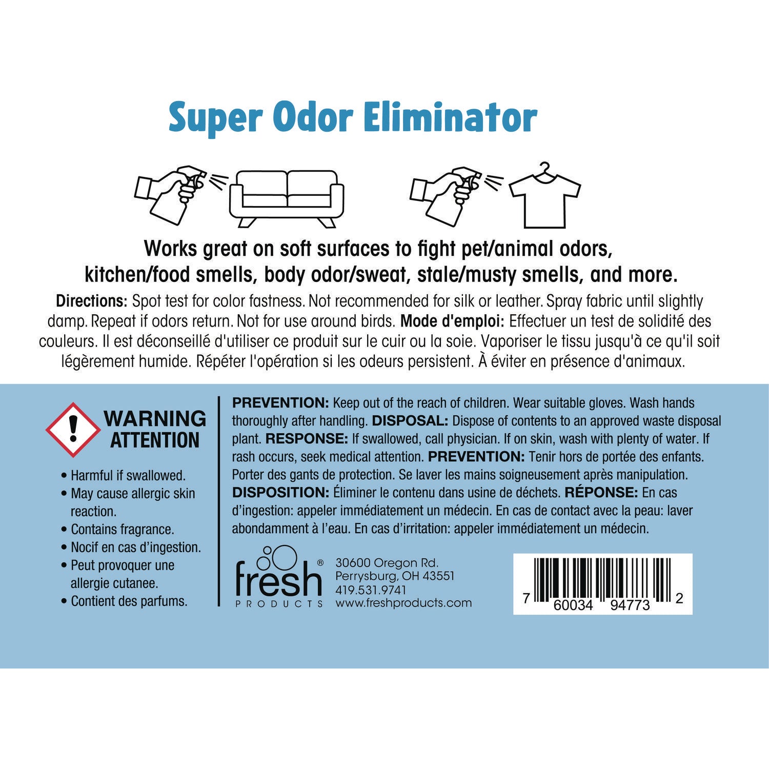 Super Odor Eliminator, 32 oz Spray Bottle, 6/Carton