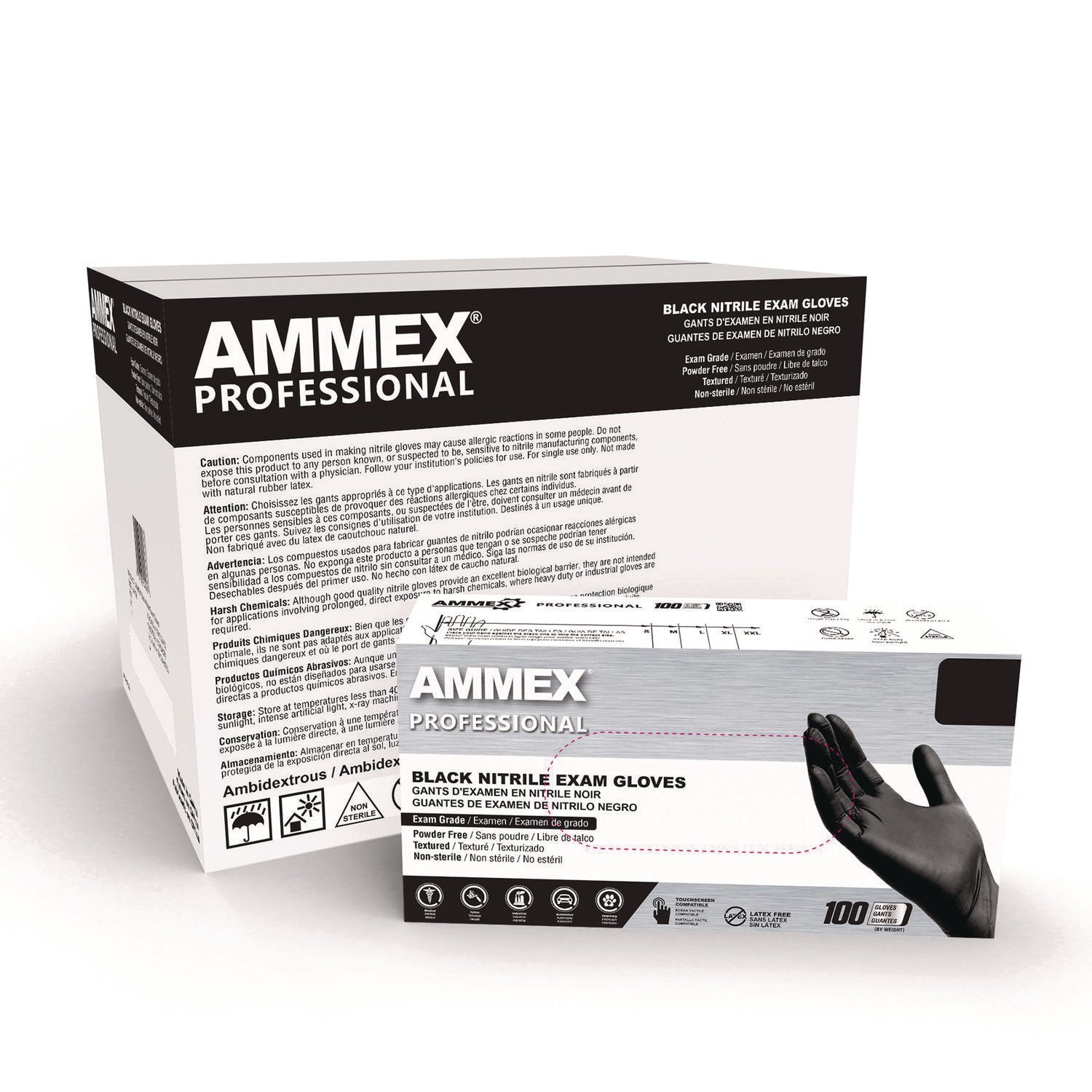 Nitrile Exam Gloves, Powder-Free, 3 mil, X-Large, Black, 100/Box, 10 Boxes/Carton