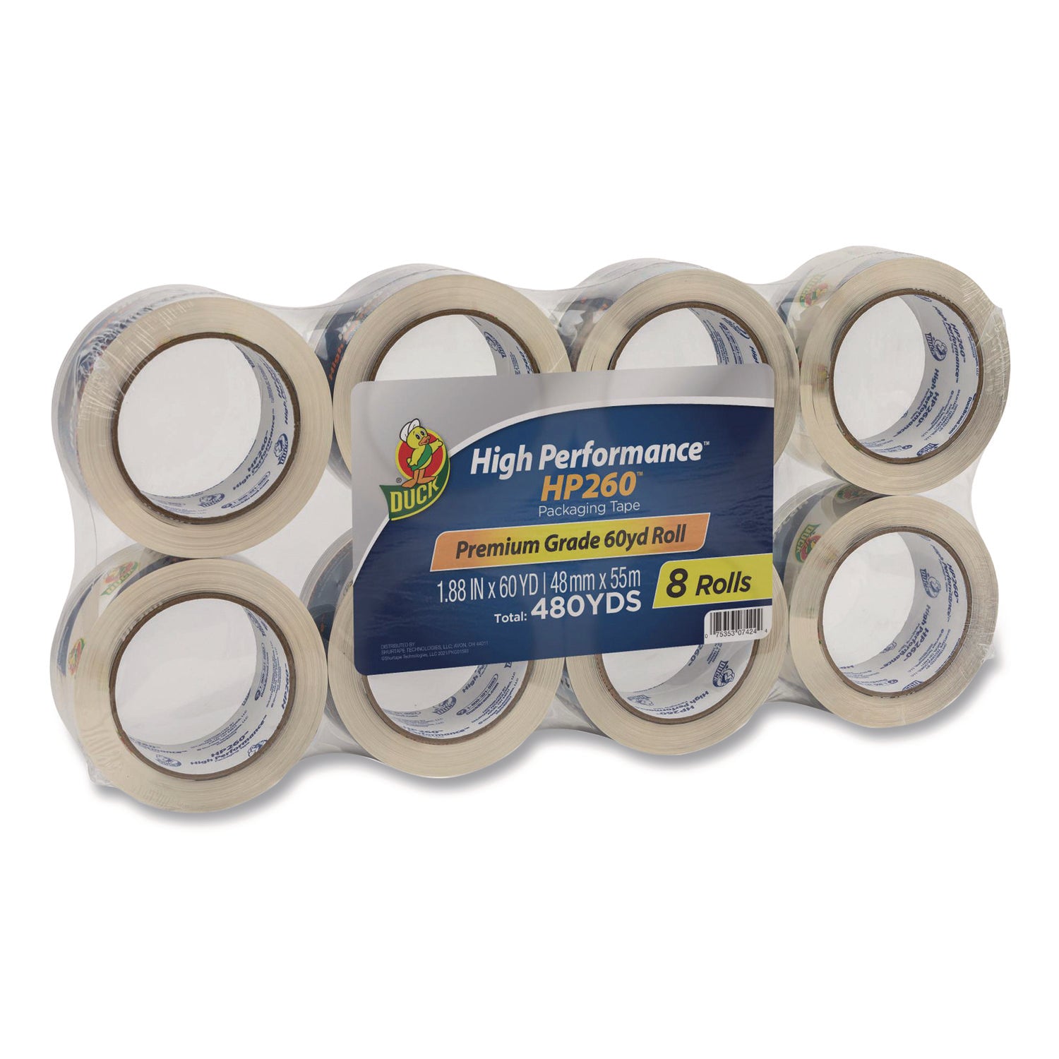 HP260 Packaging Tape, 3" Core, 1.88" x 60 yds, Clear, 8/Pack