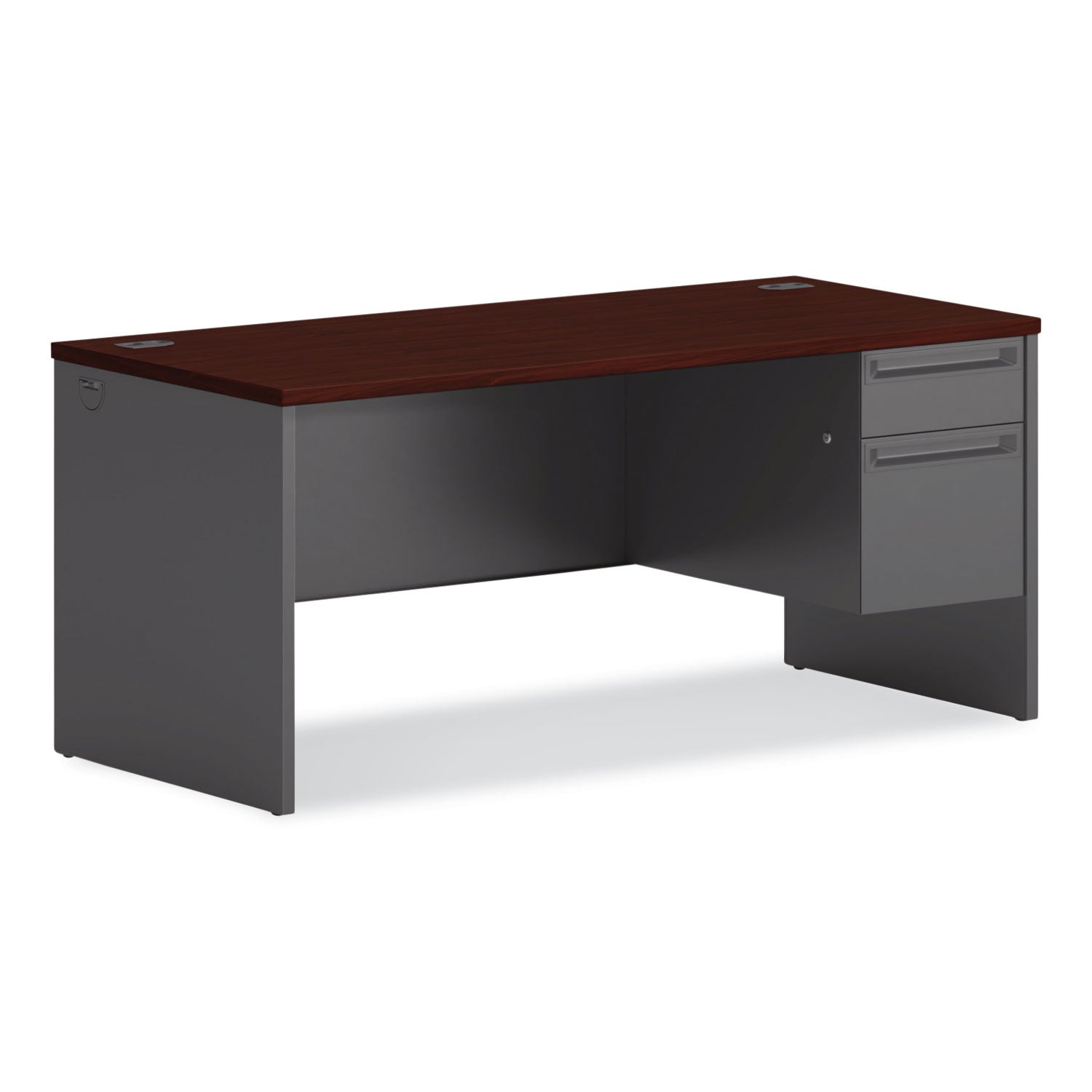 38000 Series Right Pedestal Desk, 66" x 30" x 29.5", Mahogany/Charcoal