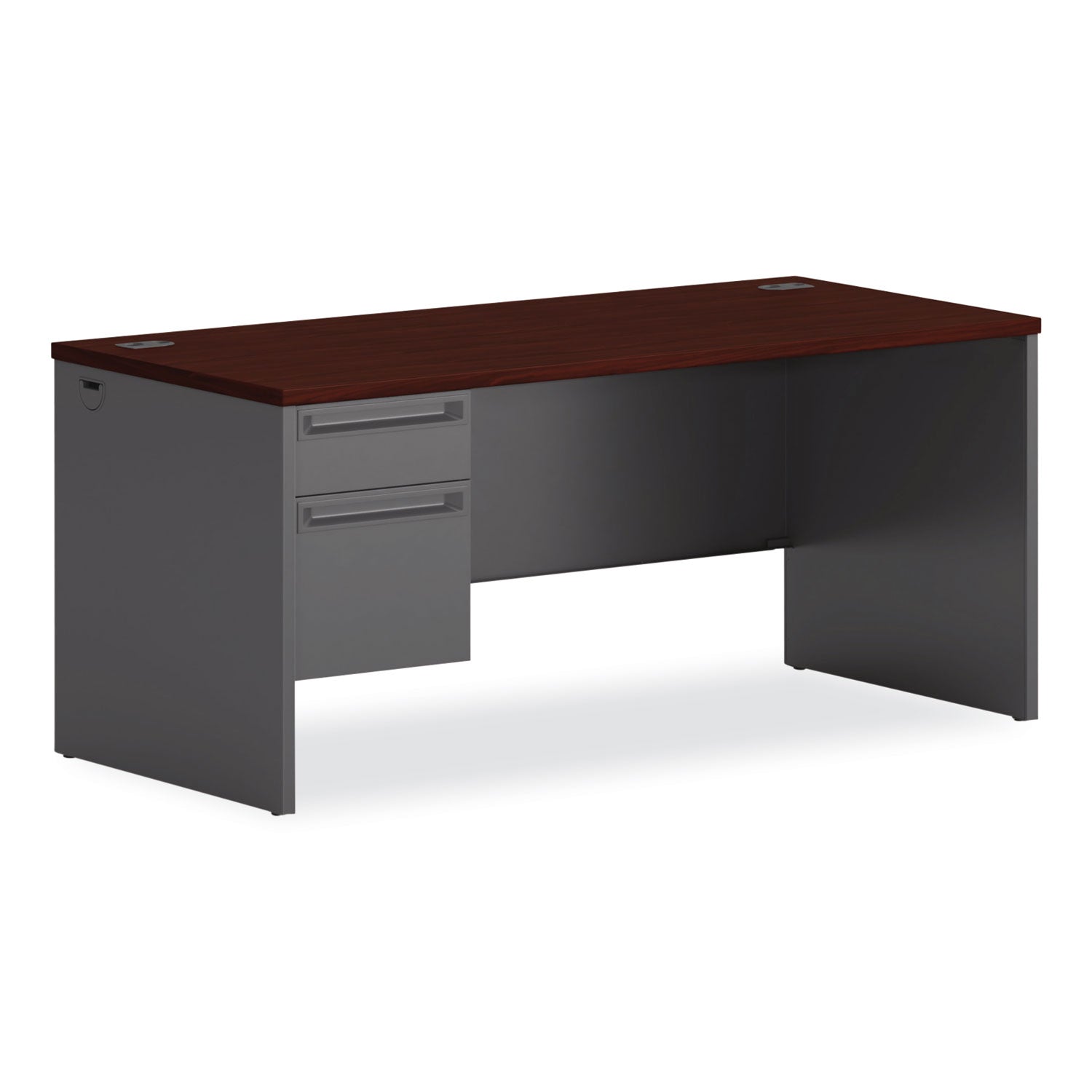 38000 Series Left Pedestal Desk, 66" x 30" x 29.5", Mahogany/Charcoal