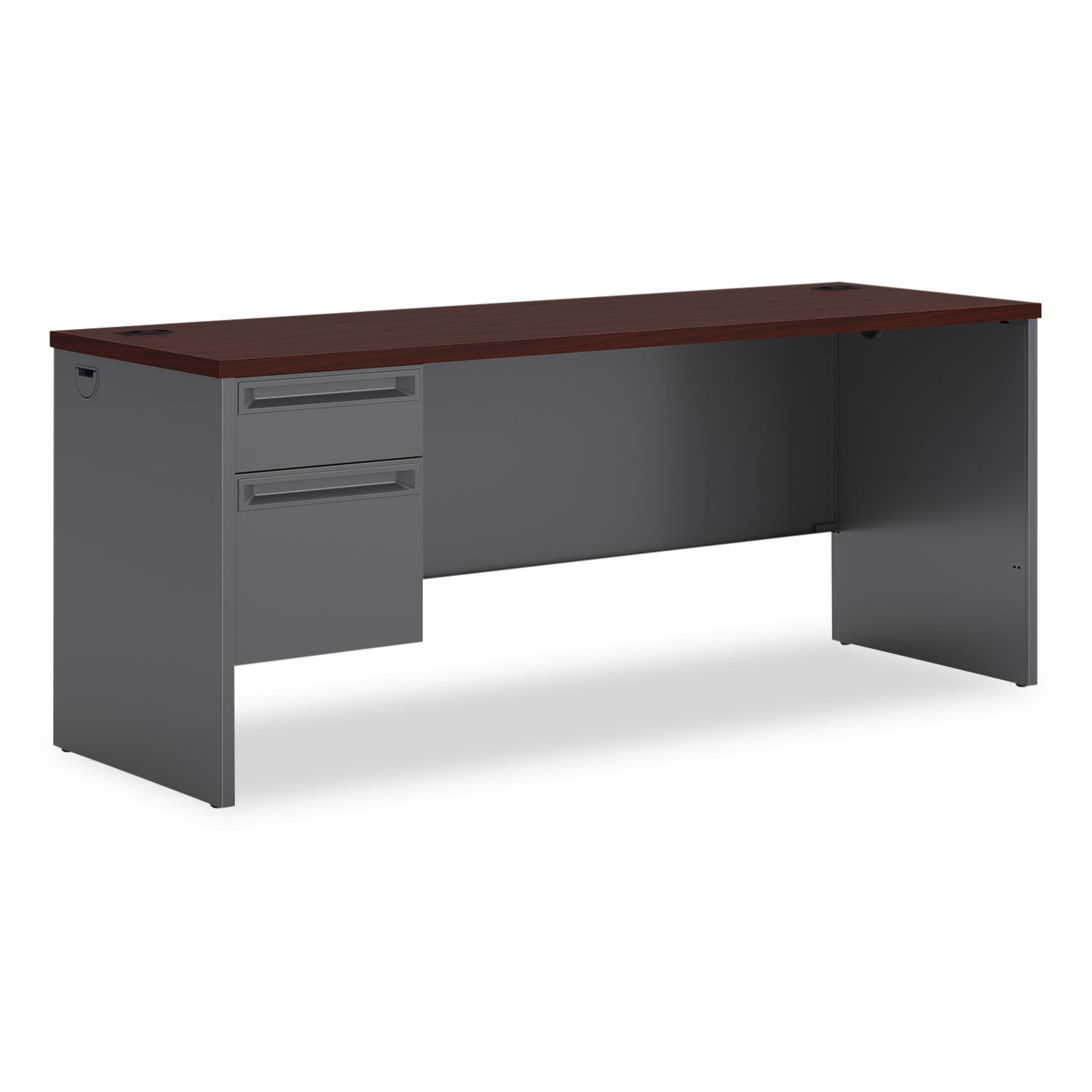 38000 Series Left Pedestal Credenza, 72w x 24d x 29.5h, Mahogany/Charcoal