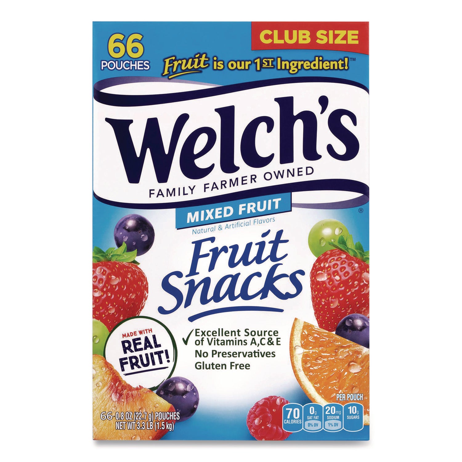 Fruit Snacks, Mixed Fruit, 0.9 oz Pouch, 66 Pouches/Box, Ships in 1-3 Business Days