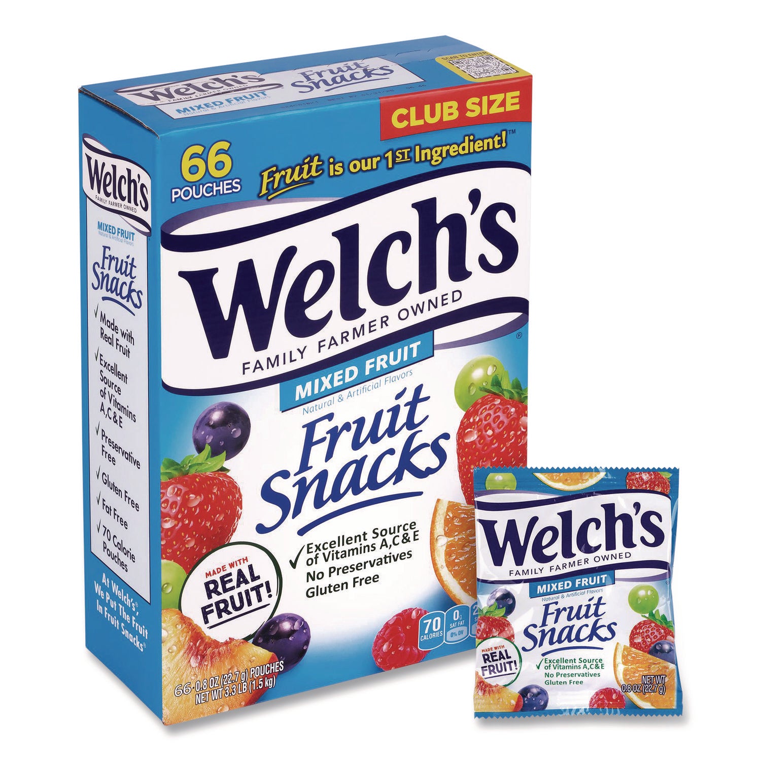 Fruit Snacks, Mixed Fruit, 0.9 oz Pouch, 66 Pouches/Box, Ships in 1-3 Business Days