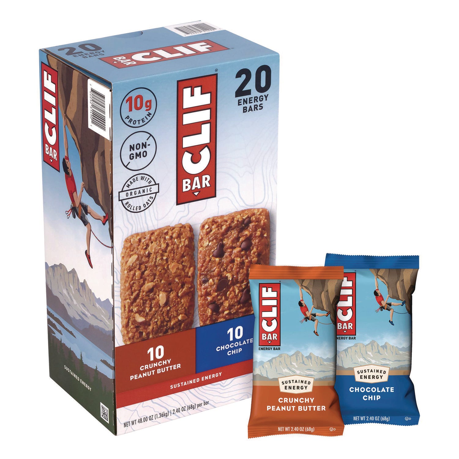 Energy Bar, Chocolate Chip/Crunchy Peanut Butter, 2.4 oz, 24/Box, Ships in 1-3 Business Days