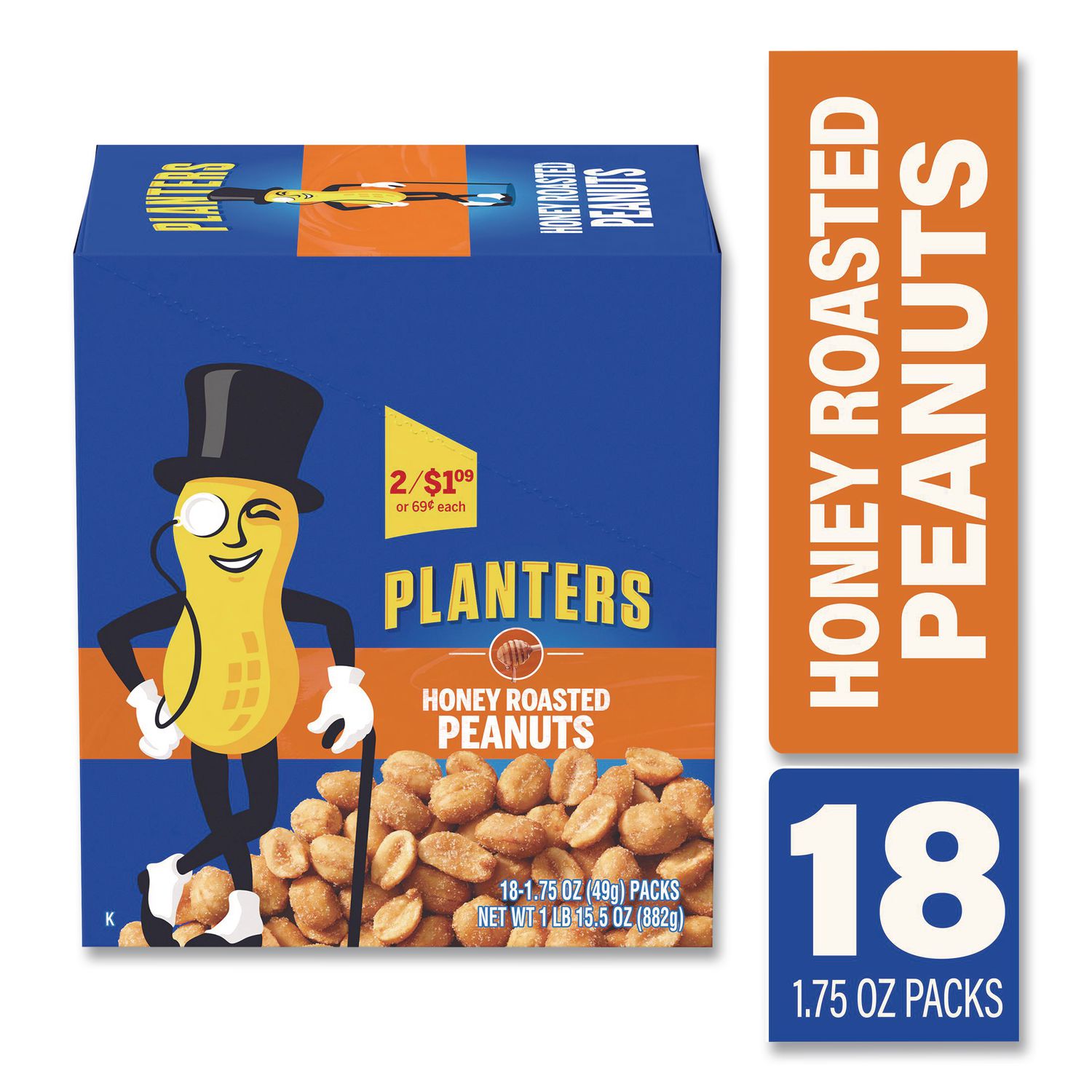 Honey Roasted Peanuts, 1.75 oz Tube, 18/Box, Ships in 1-3 Business Days