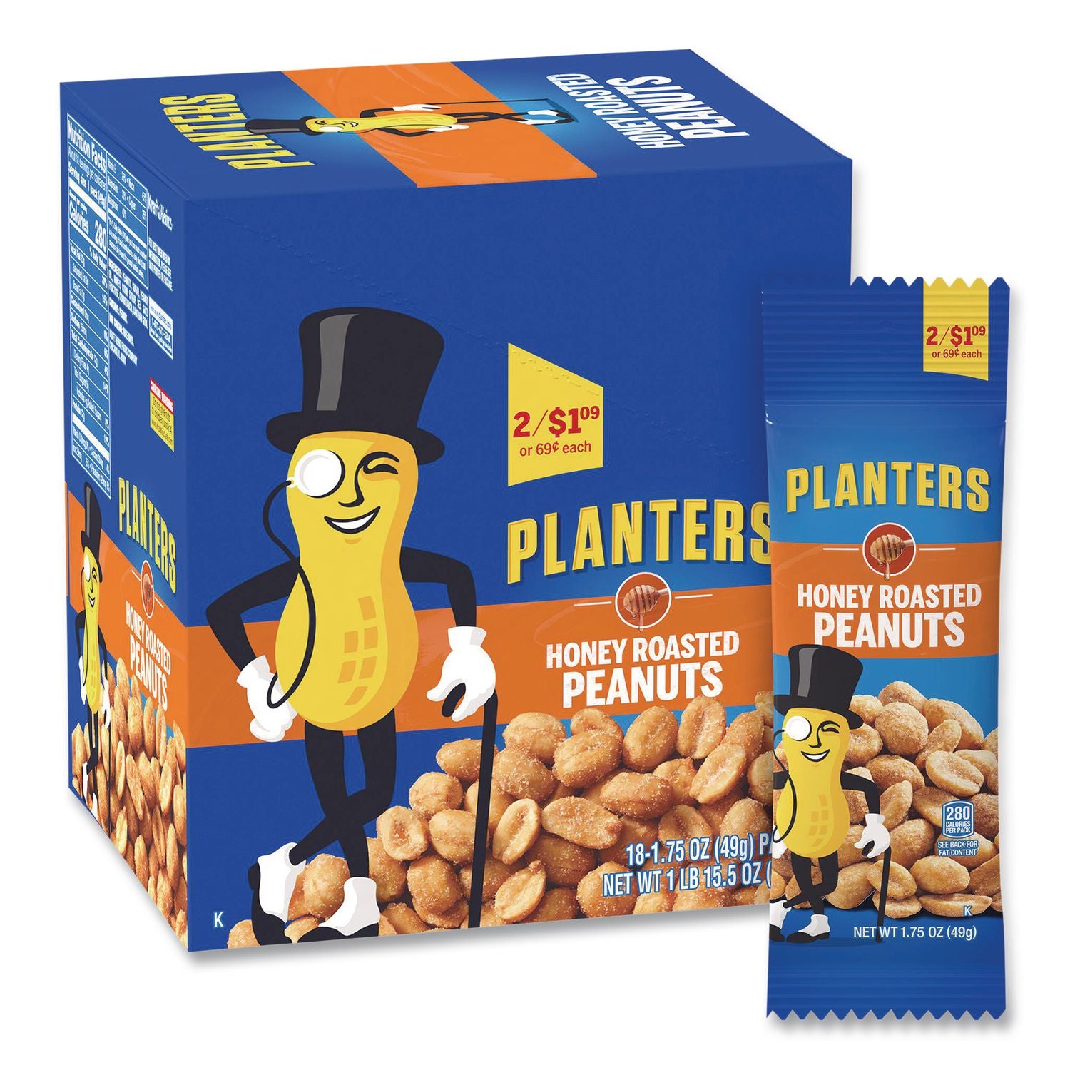 Honey Roasted Peanuts, 1.75 oz Tube, 18/Box, Ships in 1-3 Business Days