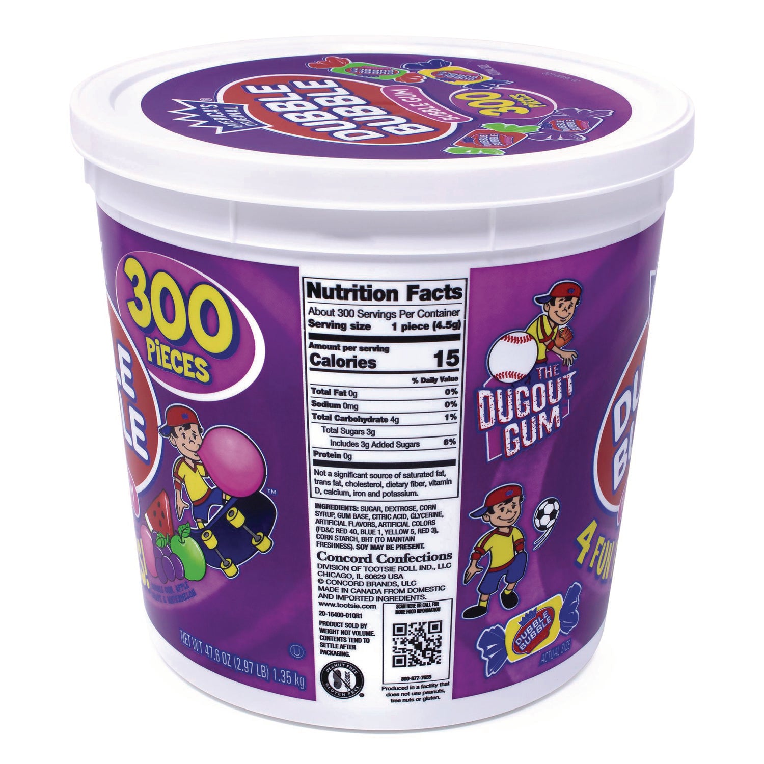 Bubble Gum Assorted Flavor Twist Tub, 300 Pieces/Tub, 1 Tub/Carton, Ships in 1-3 Business Days