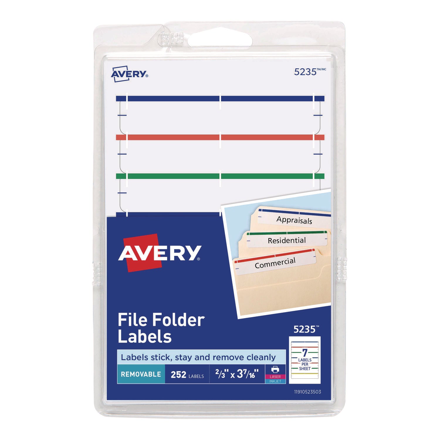 Removable File Folder Labels with Sure Feed Technology, 0.66 x 3.44, White, 7/Sheet, 36 Sheets/Pack