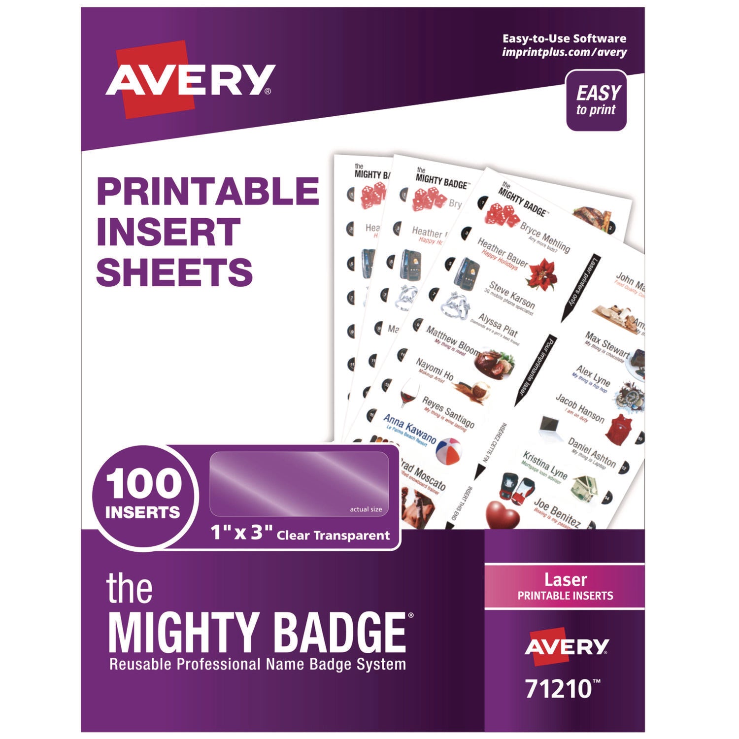The Mighty Badge Name Badge Inserts, 1 x 3, Clear, Laser, 20/Sheet, 5 Sheets/Pack