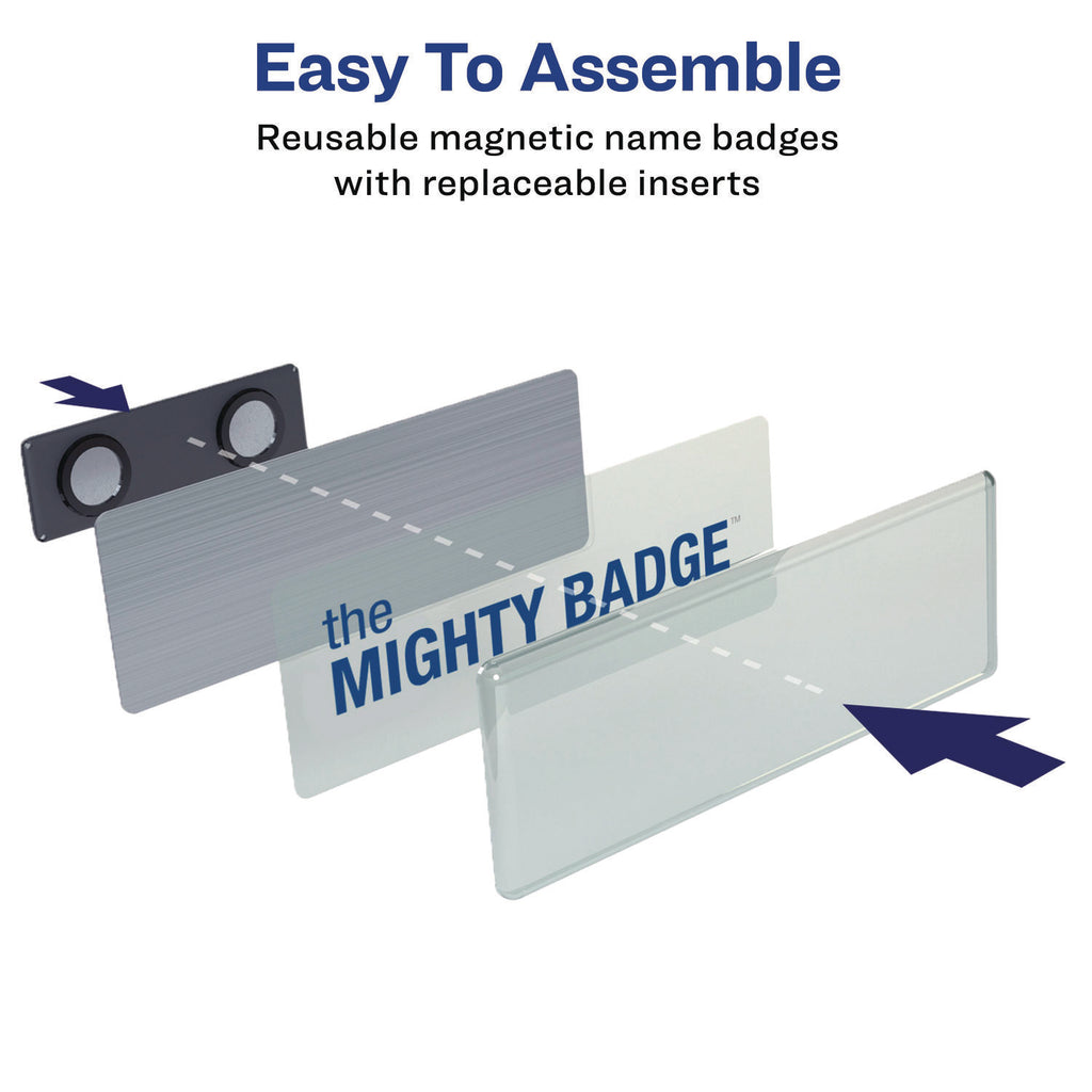 The Mighty Badge Name Badge Inserts, 1 x 3, Clear, Laser, 20/Sheet, 5 Sheets/Pack
