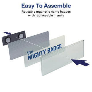 The Mighty Badge Name Badge Inserts, 1 x 3, Clear, Laser, 20/Sheet, 5 Sheets/Pack