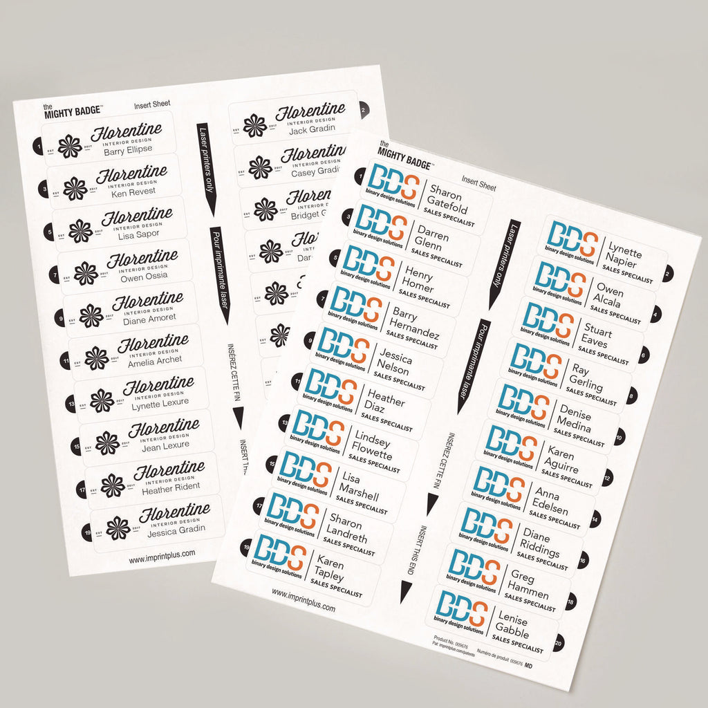 The Mighty Badge Name Badge Inserts, 1 x 3, Clear, Laser, 20/Sheet, 5 Sheets/Pack